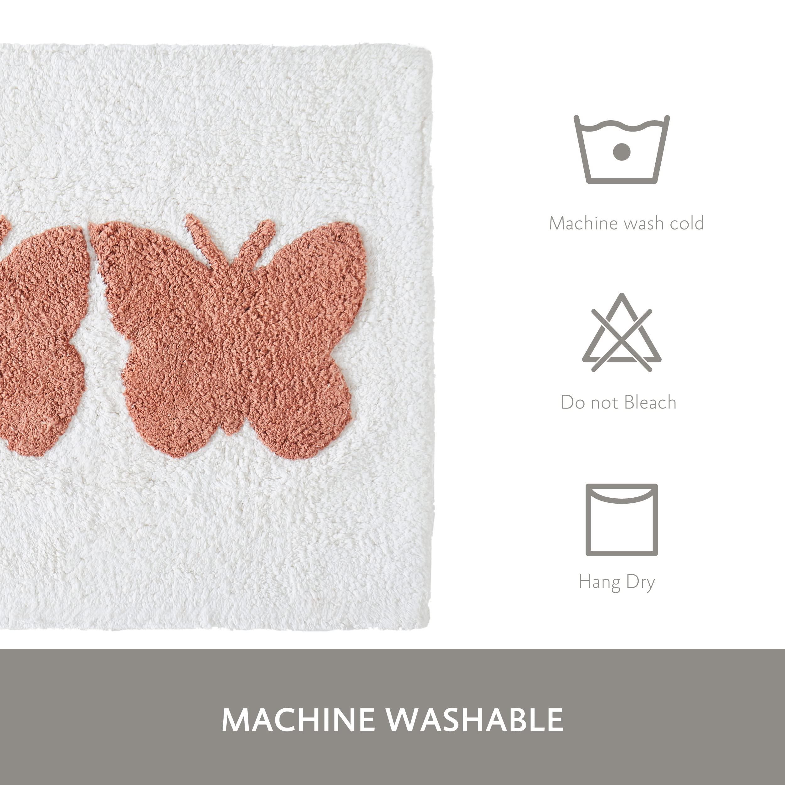Jessica Simpson Jessica Simpson Cotton Bath Rug, Premium Overtufted Bathroom Rug, Machine Washable Decor, 20"x32", Butterfly Trio White/Coral