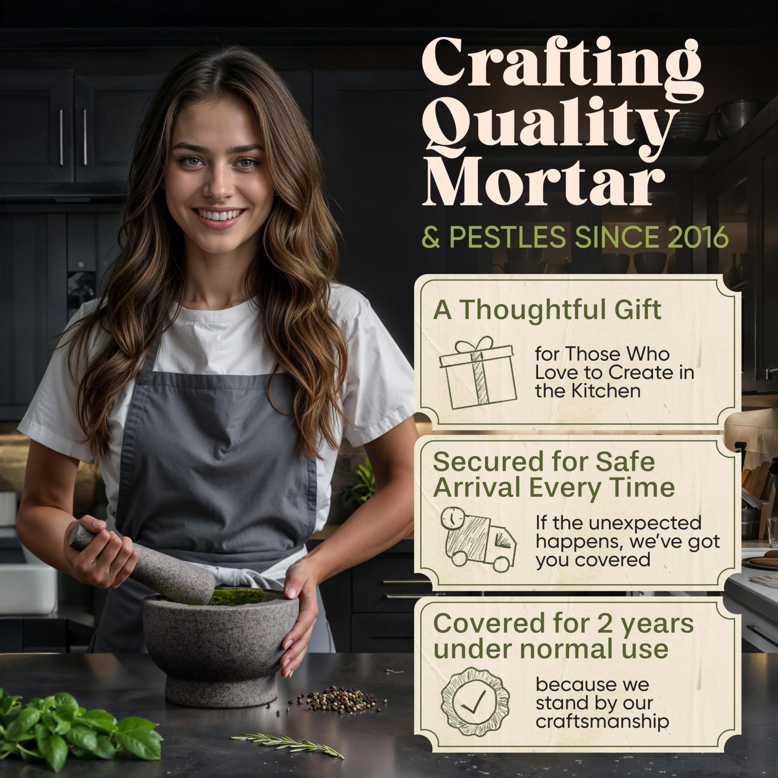 ChefSofi ChefSofi Mortar and Pestle Set - 6 Inch - 2 Cup Capacity - Unpolished Heavy Granite for Enhanced Performance and Organic Appearance - Included: Anti-Scratch Protector