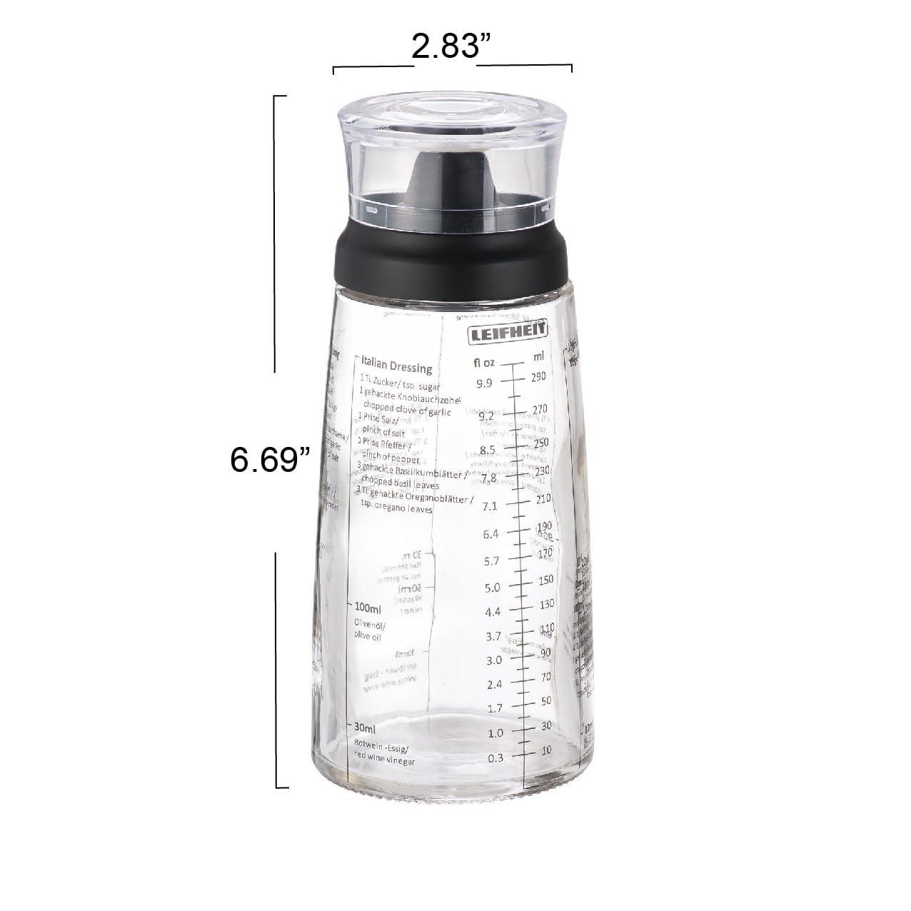 Leifheit Leifheit Glass Salad Dressing Bottle, 10 oz, Durable Glass Bottle with Plastic Lid, Non-Drip Spout, Dishwasher Safe, German Design, Elegant, Eco-Friendly, Black