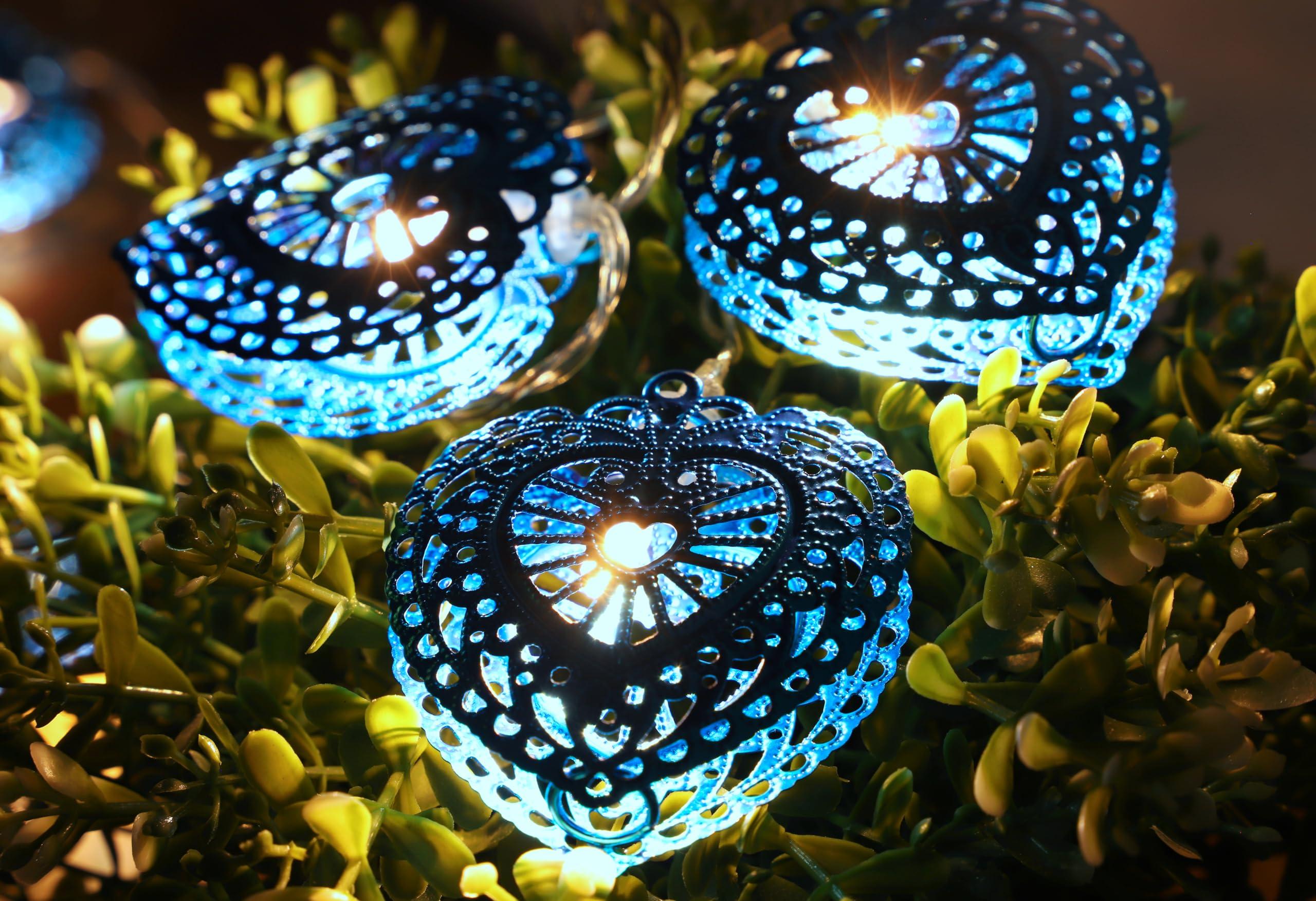 Christmas Concepts Christmas Concepts 1.5m (5ft) 10 Warm White LED Metal Filigree Turquoise Heart Shaped Fairy Lights - Christmas Lights - Everyday Lights - Bedroom Lights