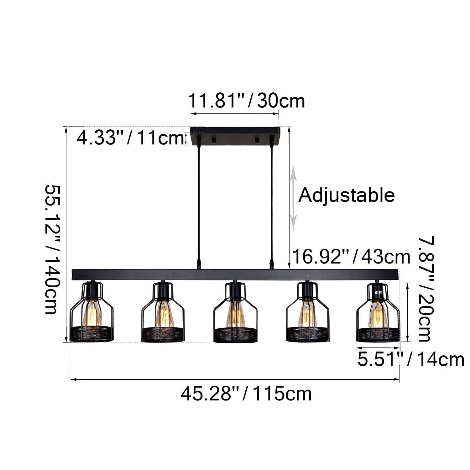 UNITARY UNITARY Farmhouse Pendant Lights Kitchen Island, Kitchen Light Fixtures, Rustic Dining Room Light Fixture with 5 E26 Bulb Sockets, Black Metal Long Pool Table Lights, Ceiling Pendant Light Fixtures