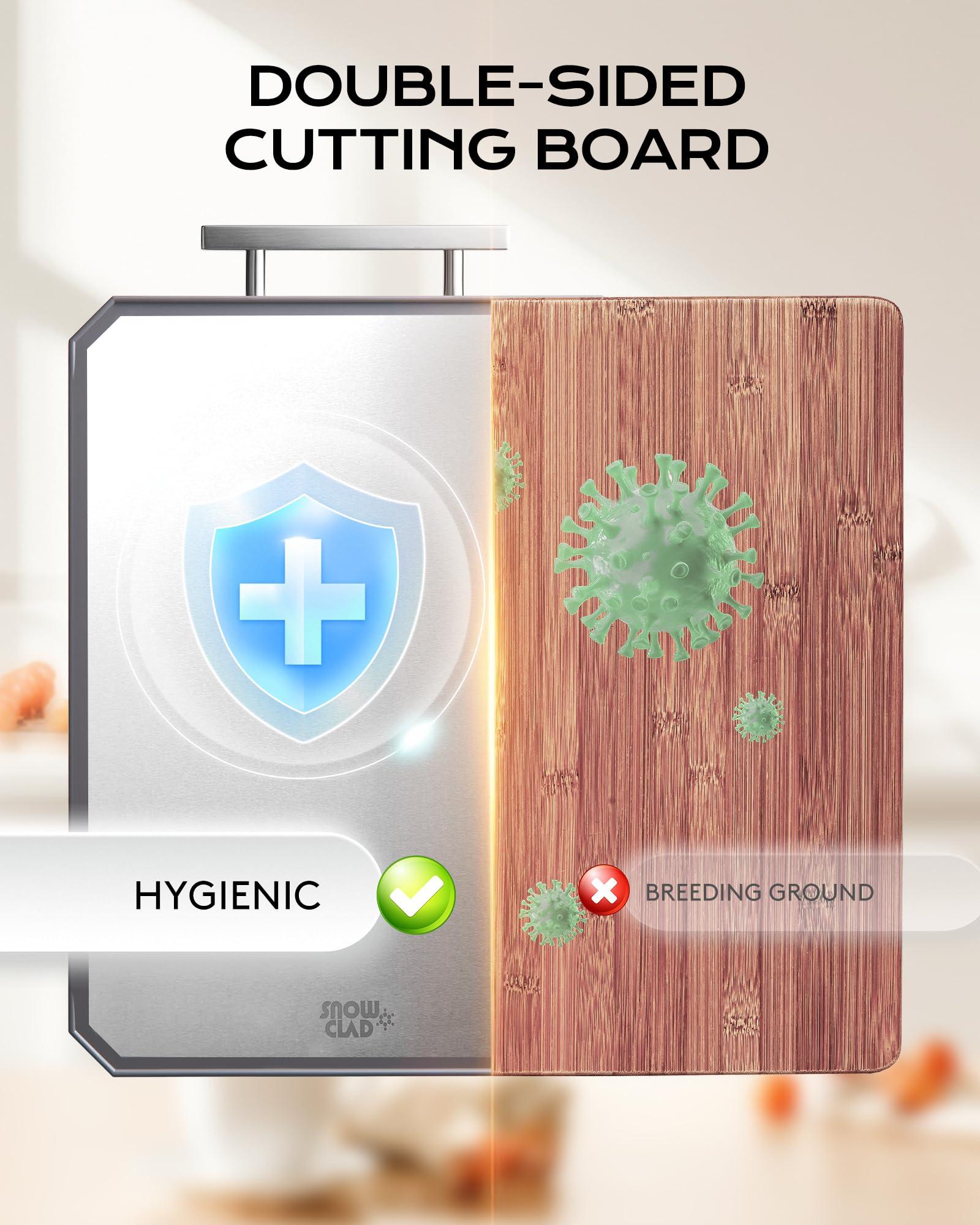 KLAPOLA SNOWCLAD Stainless Steel Cutting Board,Double Sided Steel Cutting Board for kitchen,Stainless Steel/Wheat straw pp Large Cutting Board for meat,Dishwasher Safe,non toxic Chopping Board,16 * 12 Inch