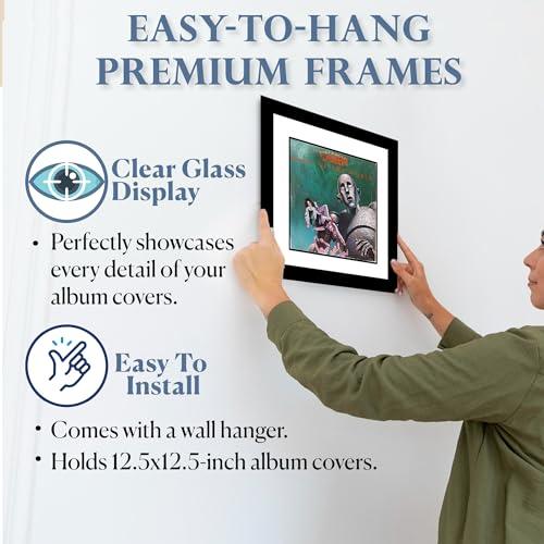 Creative Picture Frames Creative Picture Frames 15\" x 15\" LP Album Cover Frame, Vinyl Record Wall Mount Display for Home Decor with Hanging Hardware & Full-Strength Glass, White Mat, 1 Count