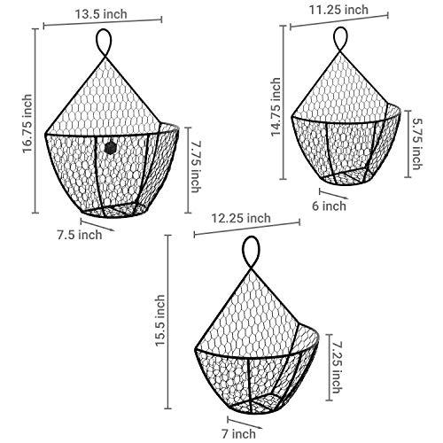 MyGift MyGift Wall Mounted Brown Metal Chicken Wire Hanging Fruit Basket, Country Farmhouse Kitchen Vegetables and Produce Storage Bin, Set of 3