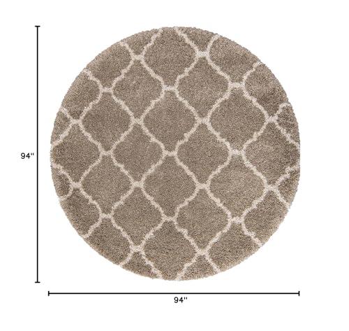 Gertmenian Gertmenian Indoor Premium Shag Area Rug - 8x8 Round, Super Plush & Non-Shedding, Ideal for Foyer, Living Room, Kitchen, Entryway, Bedroom - Geometric, Oatmeal Tan, 47351