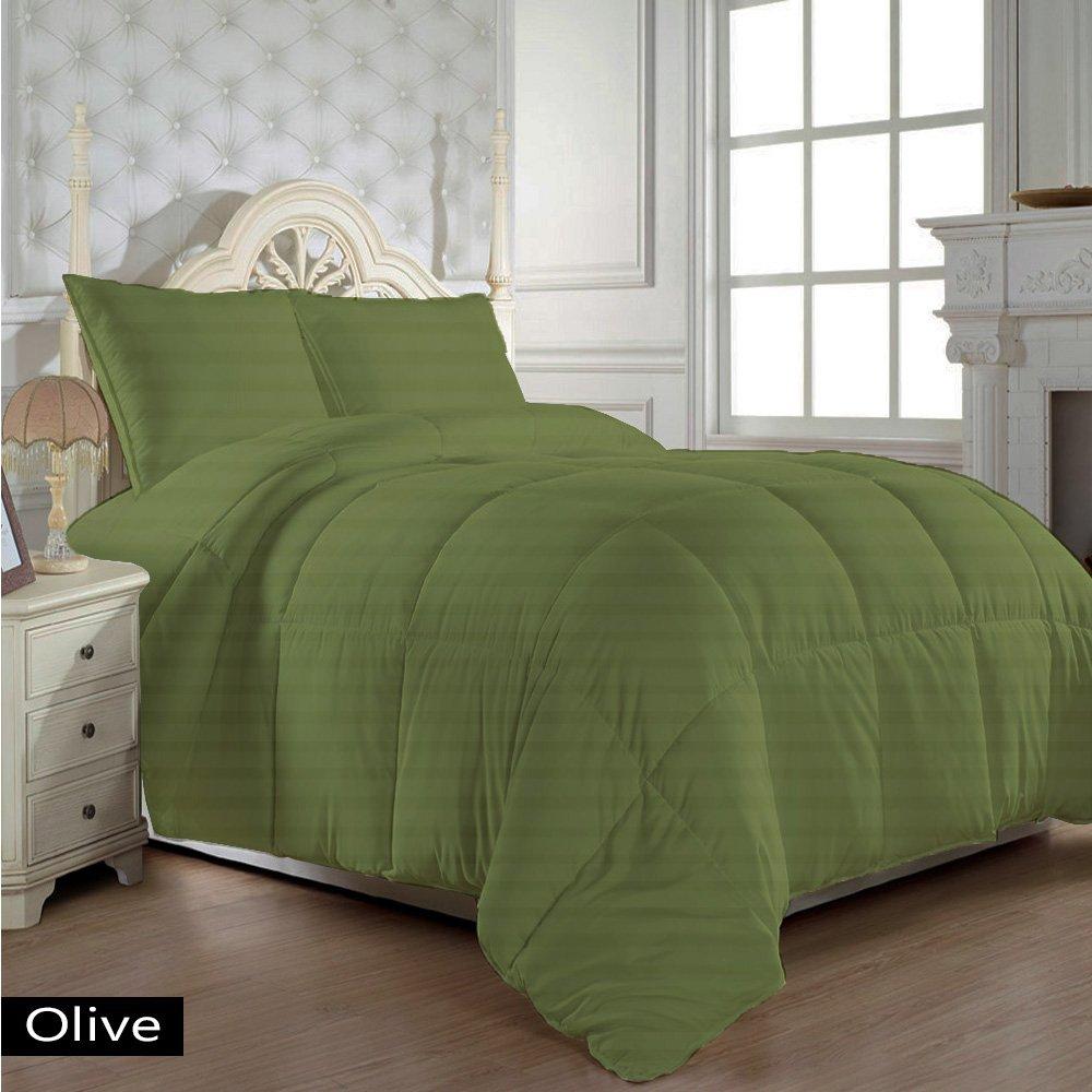 Royal Home Collection Royal Home Collection 500 Thread Count 1pc Comforter (300 GSM Microfiber Fill Box Stitched) Standard Bunk Bed Size, Moss/Olive Stripe 100% Egyptian Cotton