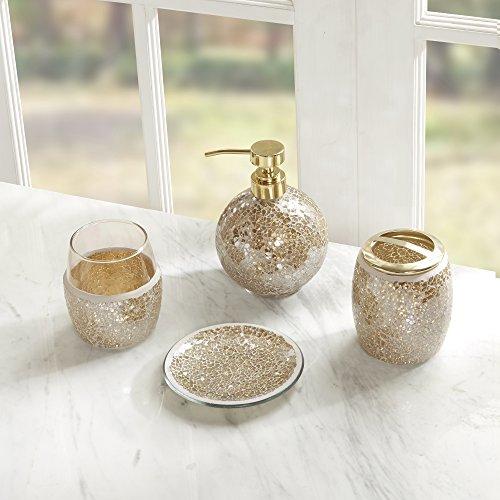 Madison Park Madison Park Mosaic Bathroom Accessories Set , 4 Piece Bath Accessory Sets With Gold Soap Dispenser , Toothbrush Holder , Tumbler And Ring Tray