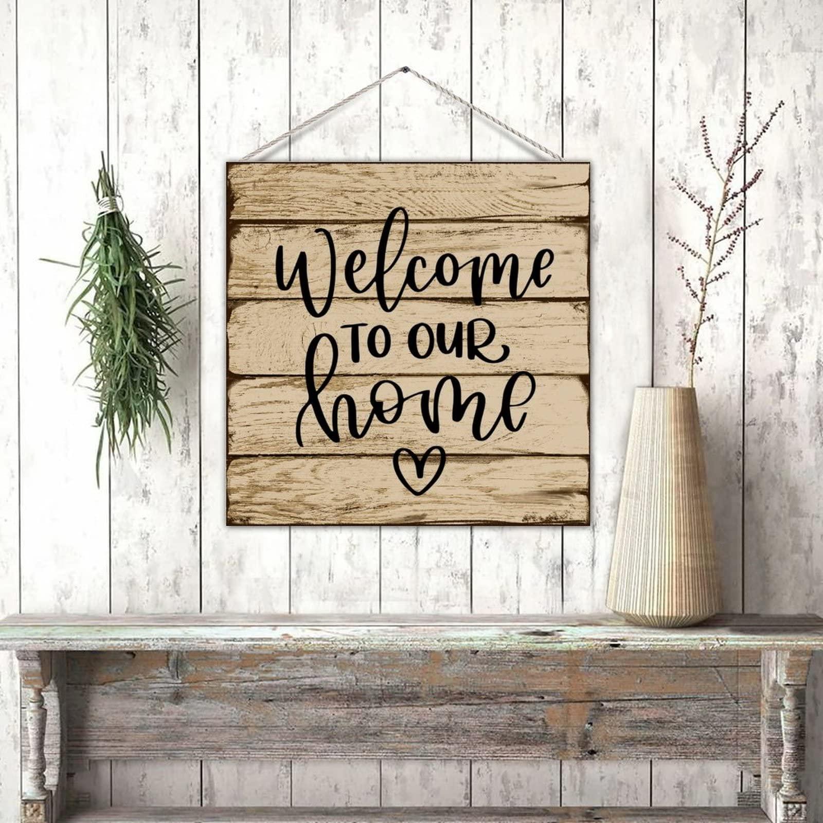 Generic Vintage Wood Sign Plaque Welcome to Our Home Rustic Wooden Craft Sign Welcome Sign Countryside Wood Wall Sign for Yard Bedroom Wall Decor 16x16 Inch