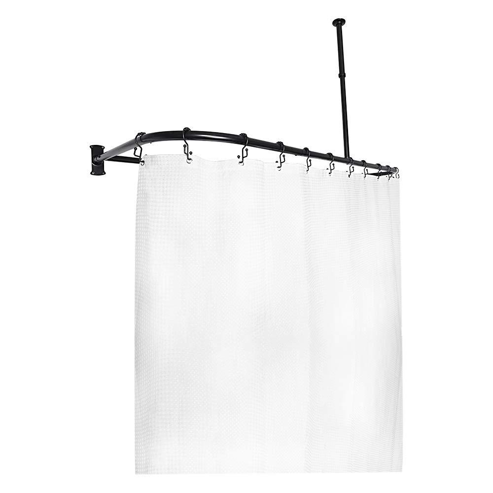 Utopia Alley Utopia Alley Rustproof Aluminum Shower Rod - Matte Black | D-Shape Shower Rod with Ceiling Support, Shower Curtain Rod for Bathroom Shower, Perfect for Freestanding Tubs and Showers (60'' x 25'')