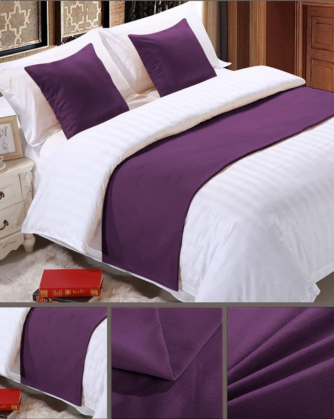 Home Luxury 1 Piece Bed Runner Scarf Protector Slipcover Bed Decorative Scarf for Bedroom Hotel Wedding Room - 800 Thread Count-100% Egyptian Cotton, Solid (Twin, Plum)