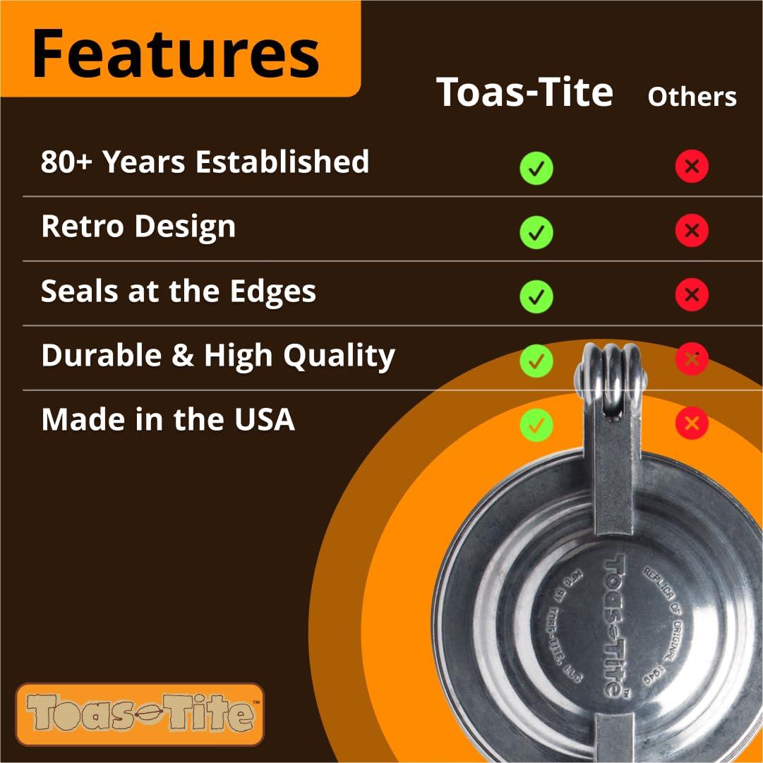 Toas-Tite Toas-Tite Sandwich Grill - Handheld Pie Iron, Sandwich Maker, Hand Toaster, Panini and Sandwich Press for Hand Made Hot Sandwiches and Pies - Perfect for Stovetop, Grill and Campfire