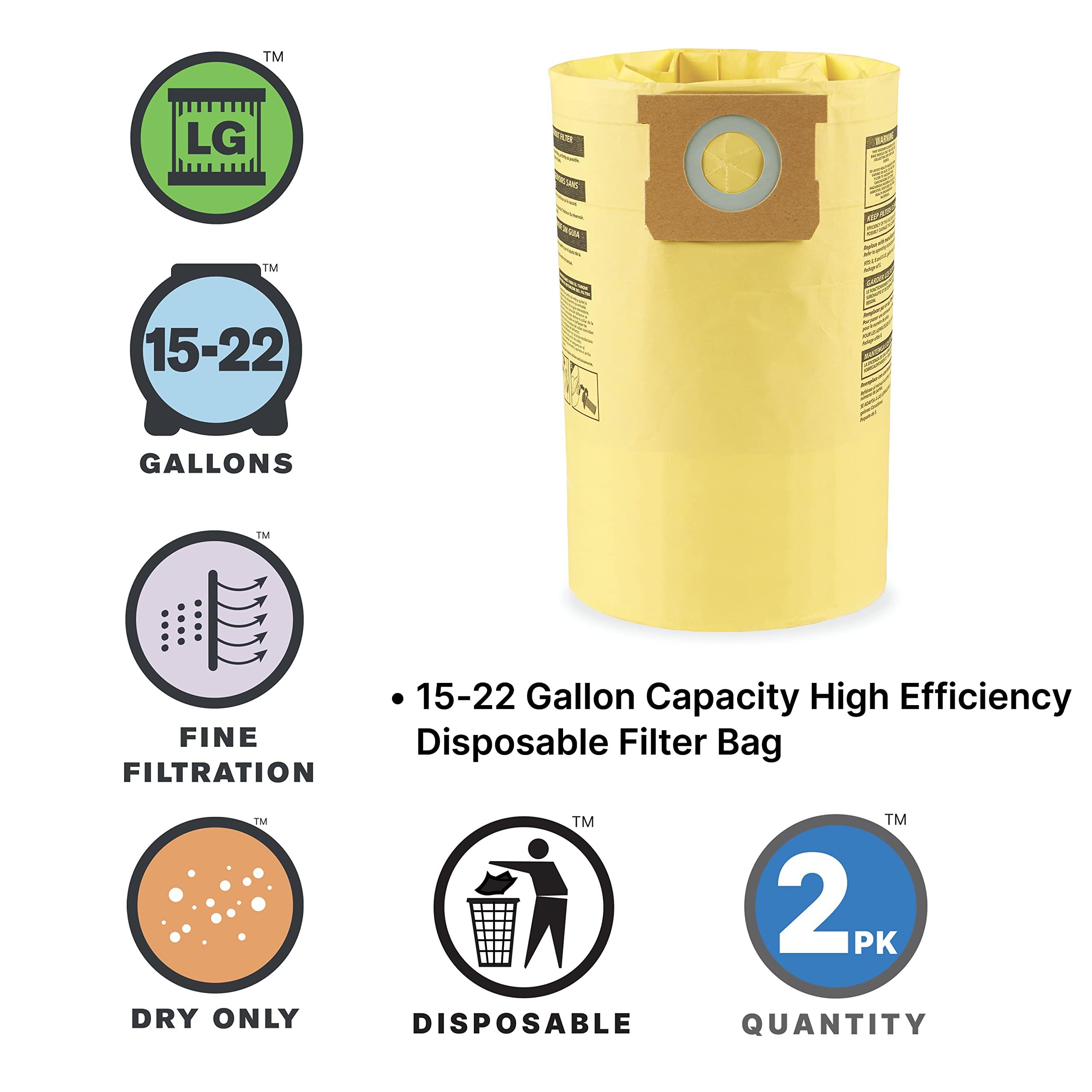 Shop-Vac Shop-Vac 9067333 High Efficiency Disposable Filter Bags, Fits 15-22 Gallon Tanks, White, Ideal for Drywall and Cold Ashes, (2-Pack)