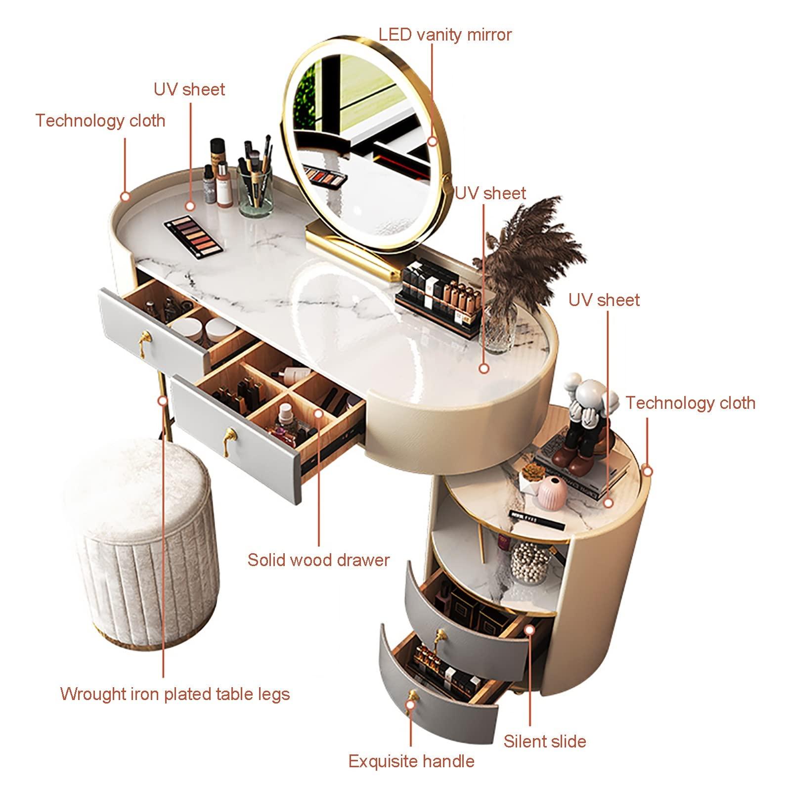 REALN REALN Dresser Table Women Vanity Makeup Table Set Makeup with 3 Drawers Dressing Table with Lighted Mirror and Chair Vanity Benches Desk for Her (Color : Gray, Size : L:80cm/31.5\")