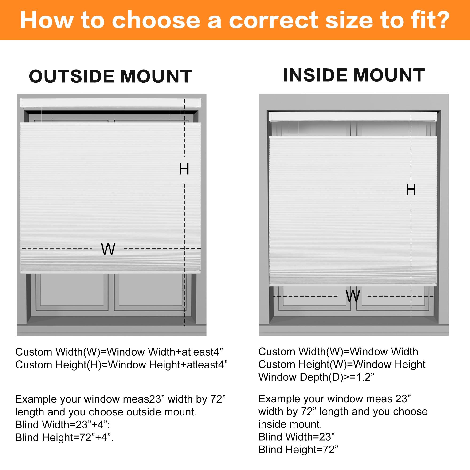 Doing-X Doing-X Color-Matched Cellular Shades Top Down Bottom Up Honeycomb Blackout Light Filtering Blinds Blackout Cordless Window Blinds Easy to Install Cellular Shade for Windows,White,24" W x 44" H