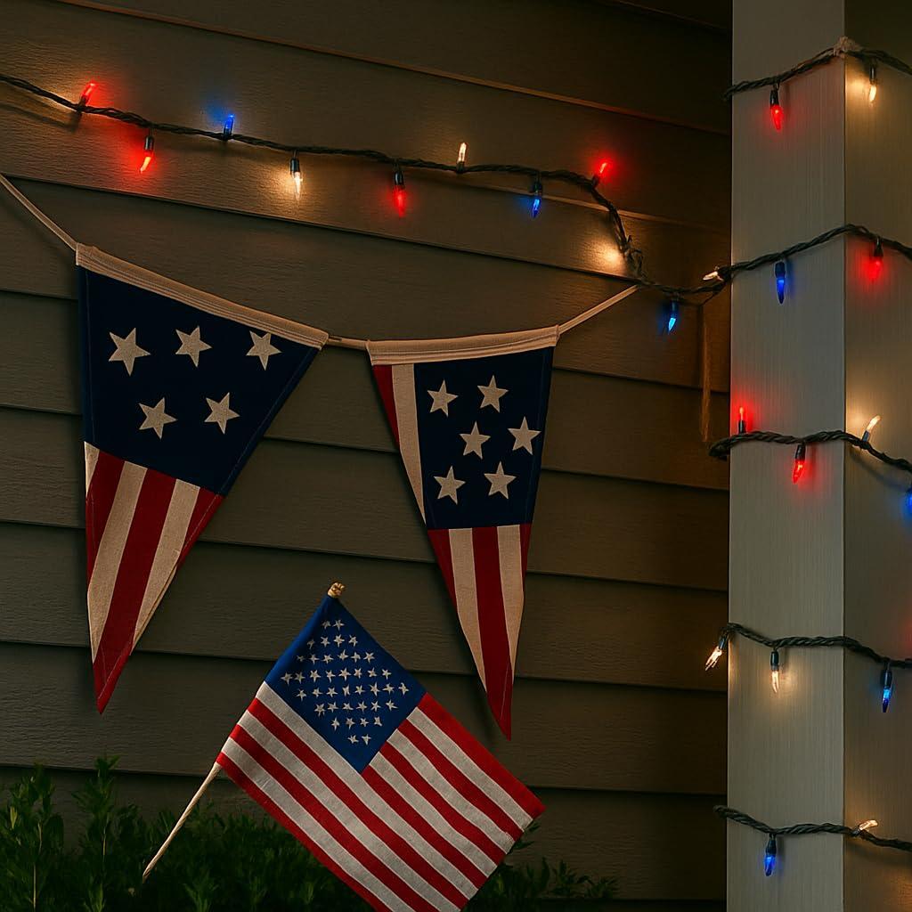 Novelty Lights Novelty Lights 100 Light Red/White/Blue Christmas Mini String Light Set, Green Wire, Indoor/Outdoor UL Listed, 50' Long