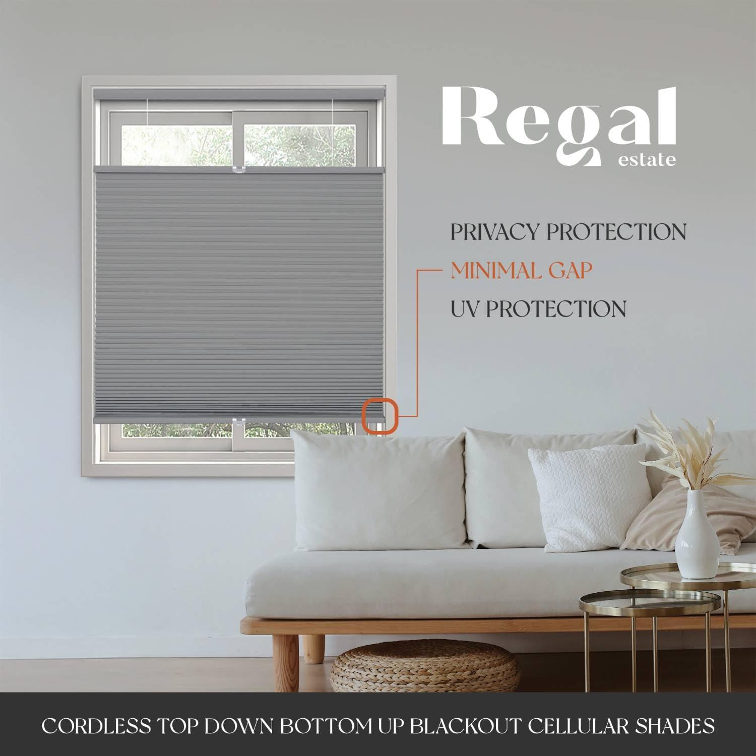 Regal estate 12BOTTLE Cordless 1.5" Blackout Top Down Bottom Up Cellular Shades,52" W x 48" H, Window Blinds for Energy Saving, Gray, Indoor Window Blinds, Shades for Bedroom, Living Room by REGAL ESTATE