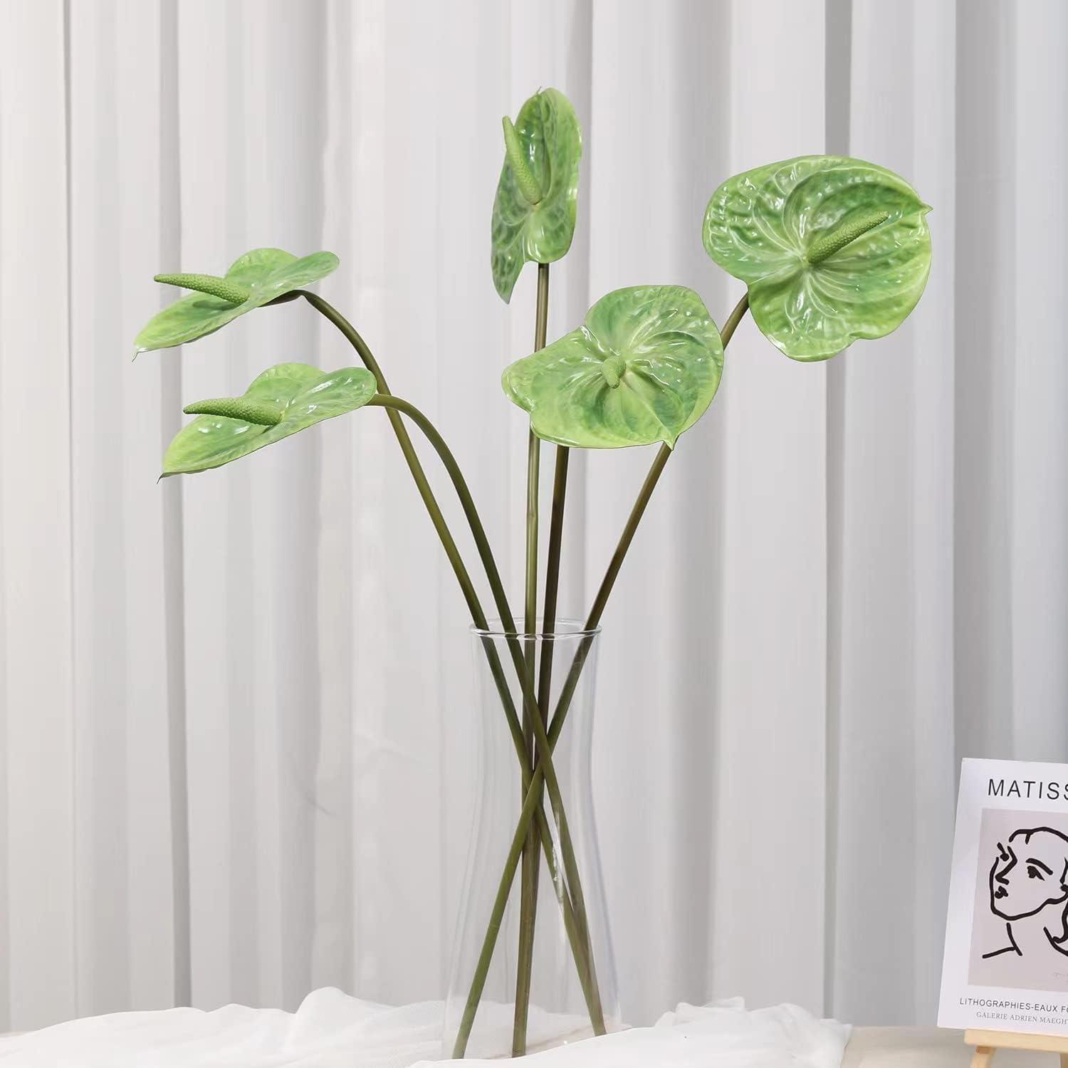 AtHomeYuyue AtHomeYuyue 22\" Artificial Anthurium Lily Flowers 3pcs Green Fake Tropical Flowers for Vase Bouquets Home Office Wedding DecorGreen