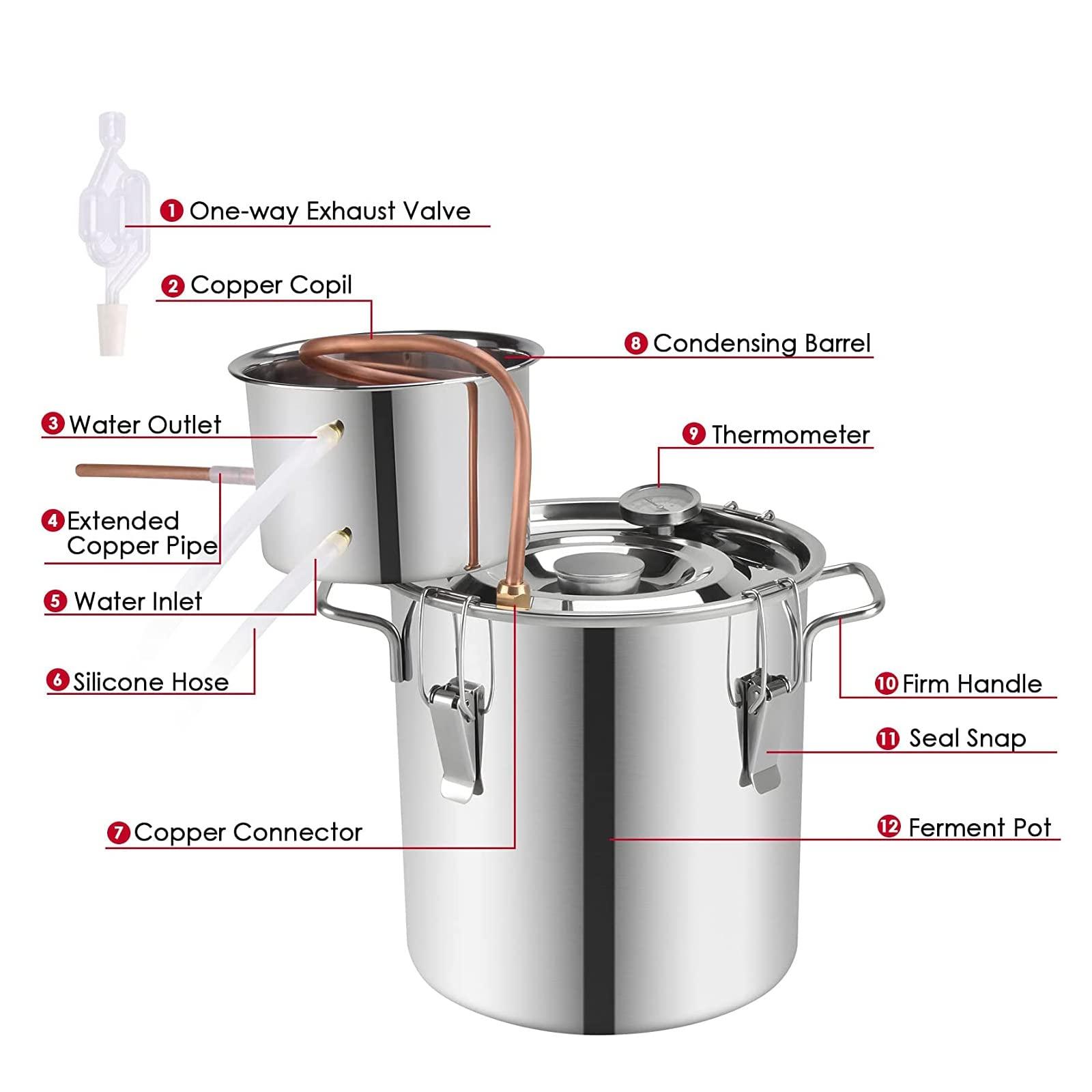 HKMA Stainless Steel Water Distiller with Build-in Thermometer - Home Fermentation Distilling Kit for DIY,6l/1.5gal