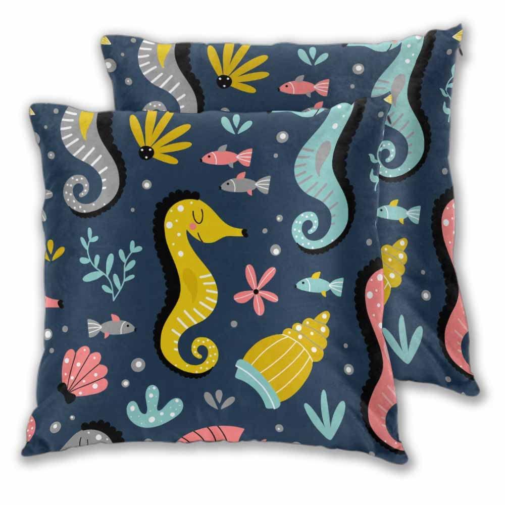 IBILIU IBILIU Cartoon Sea Animals Pillow Covers 26x26 Inch Set of 2,sea horse sea shells fish ocean animals Polyester Throw Pillow Cases Cushion Covers for Bedroom,Sofa,Couch - No Insert
