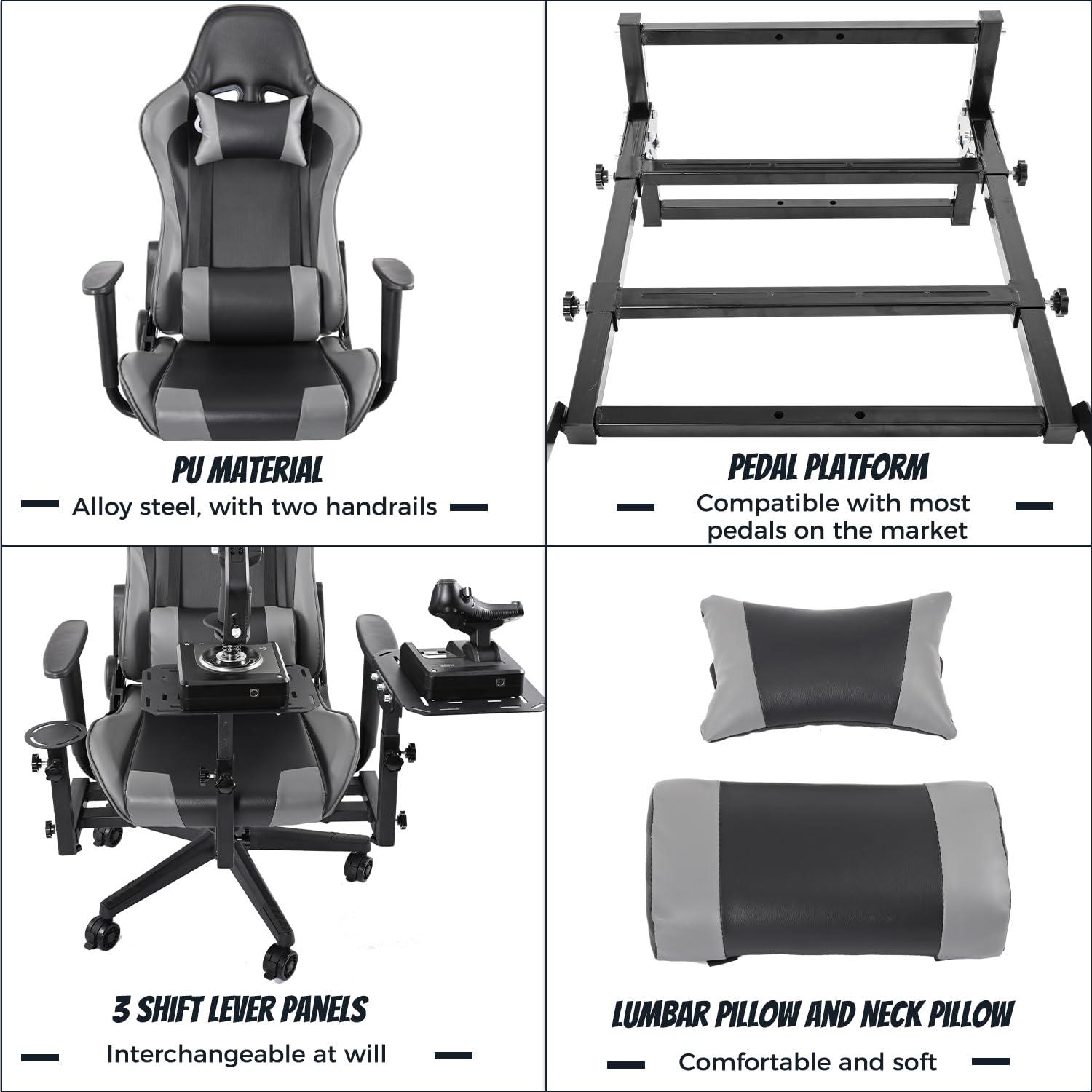 Gazzyt Gazzyt X52 Flight Simulator Cockpit Playseat with Foldable Pedal Stand Fit for Logitech X52PRO X56, Thrustmaster,Hotas Warthog, Not Included Pedals, Joystick and Throttle