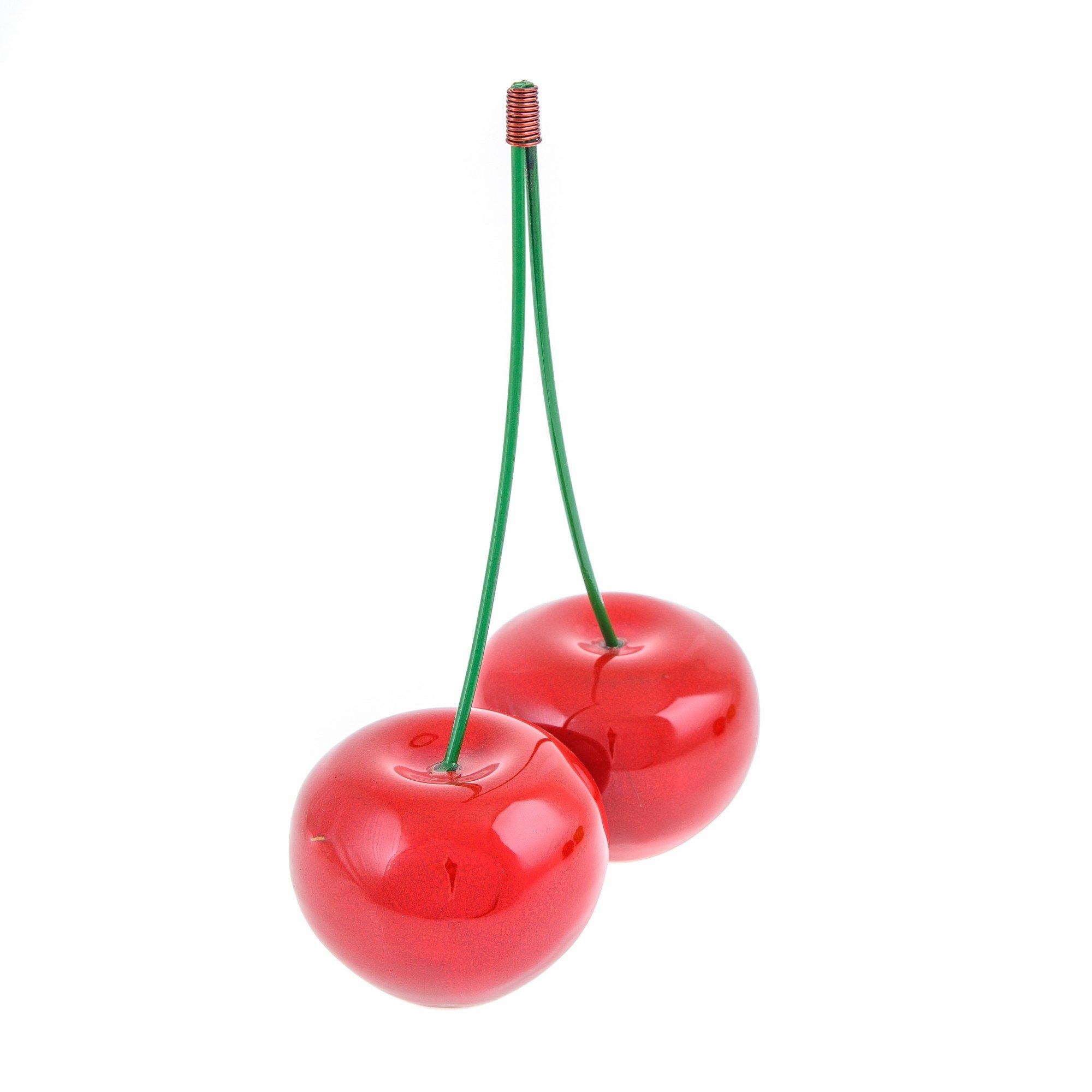 EliteCrafters EliteCrafters Modern Handmade Ceramic Large Double Red Cherry, Decor Ornament Artificial Fruit, Height 21cm (8.2\'\')