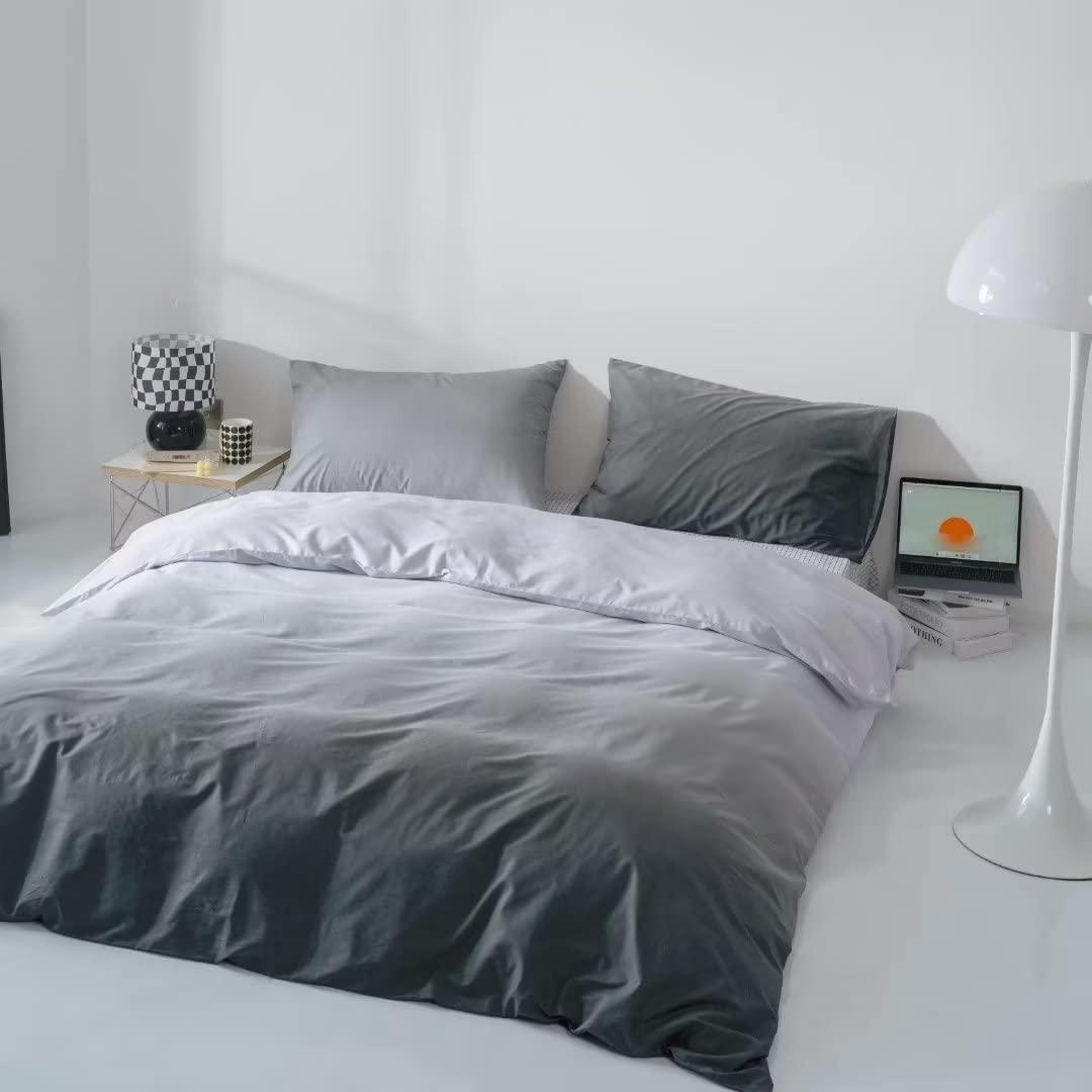 Forxiexie Forxiexie Gradient Grey Comforter Set King Size Silver Gray Bedding Comforter Sets Grey White Ombre Bedding Set Soft Women Girls Modern Abstract Quilt Gray and White Bedding Gray Gradient Bed