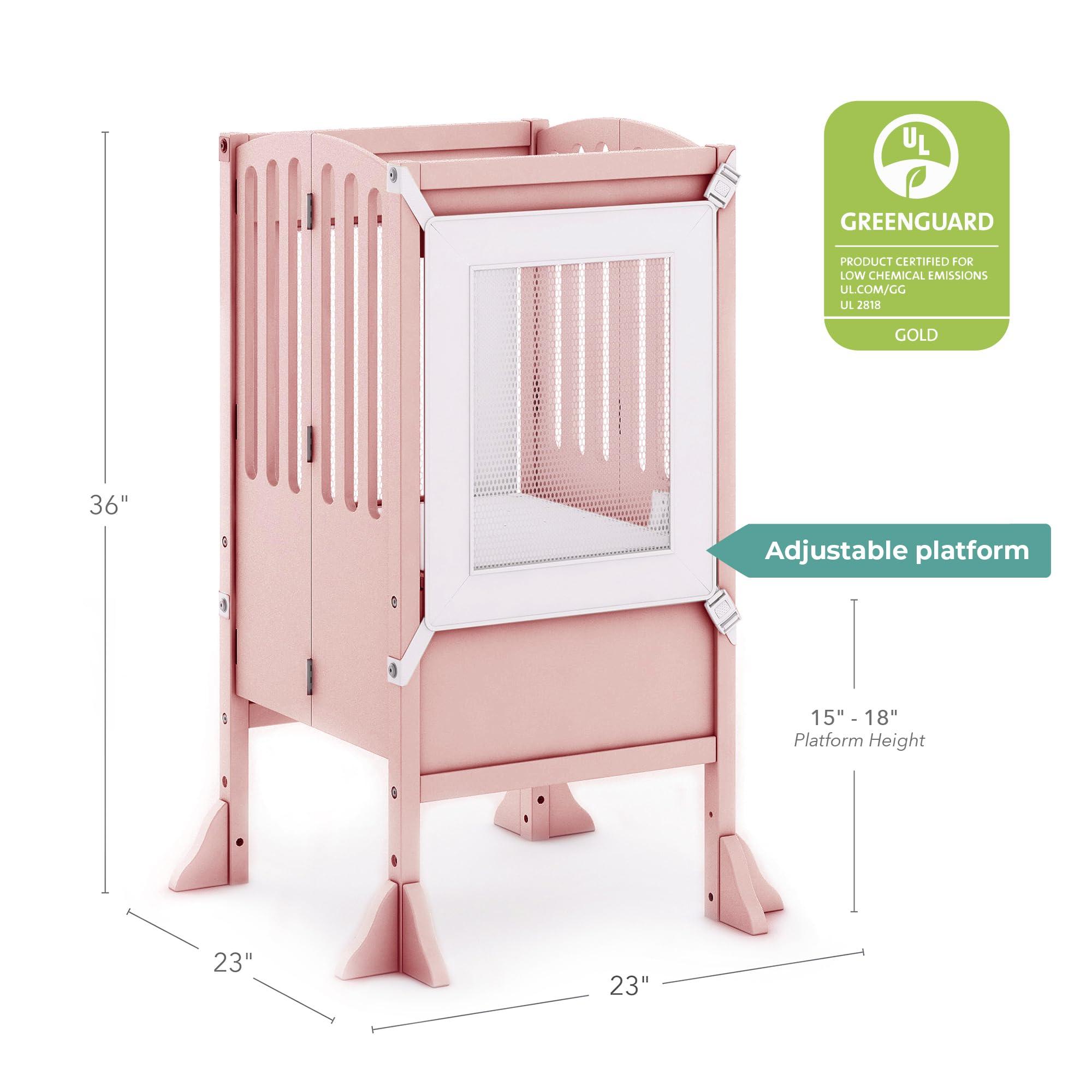 Guidecraft Guidecraft Contemporary Kitchen Helper Toddler Tower - Limited Edition Pink. Original Folding Montessori Learning Step Stool with Safety Nets
