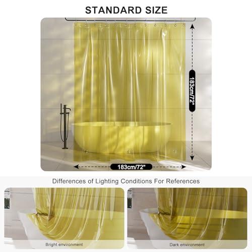 AmazerBath AmazerBath Shower Curtain Liner, 100% EVA Clear Yellow Heavy Duty Shower Curtain and Liner 2-in-1, 72x72 Luxury Plastic Weighted Bathroom Shower Liner, 12 Rustproof Grommets & 3 Heavyweight Stones