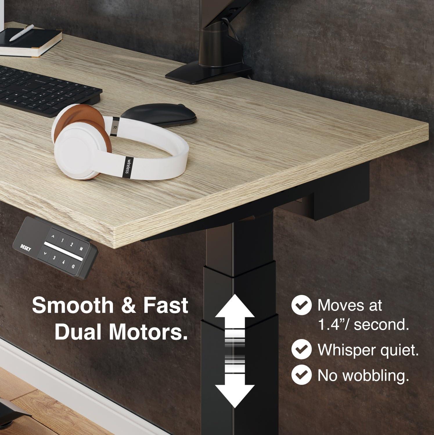 Desky Desky Dual Mini Sit Stand Desk - 32x20'' Electric, Small Standing Desk - Dual Motor, 3 Stage Small Adjustable Desk with 4 Presets - Standup Desk for Home Office - Whole-Piece Top in Black