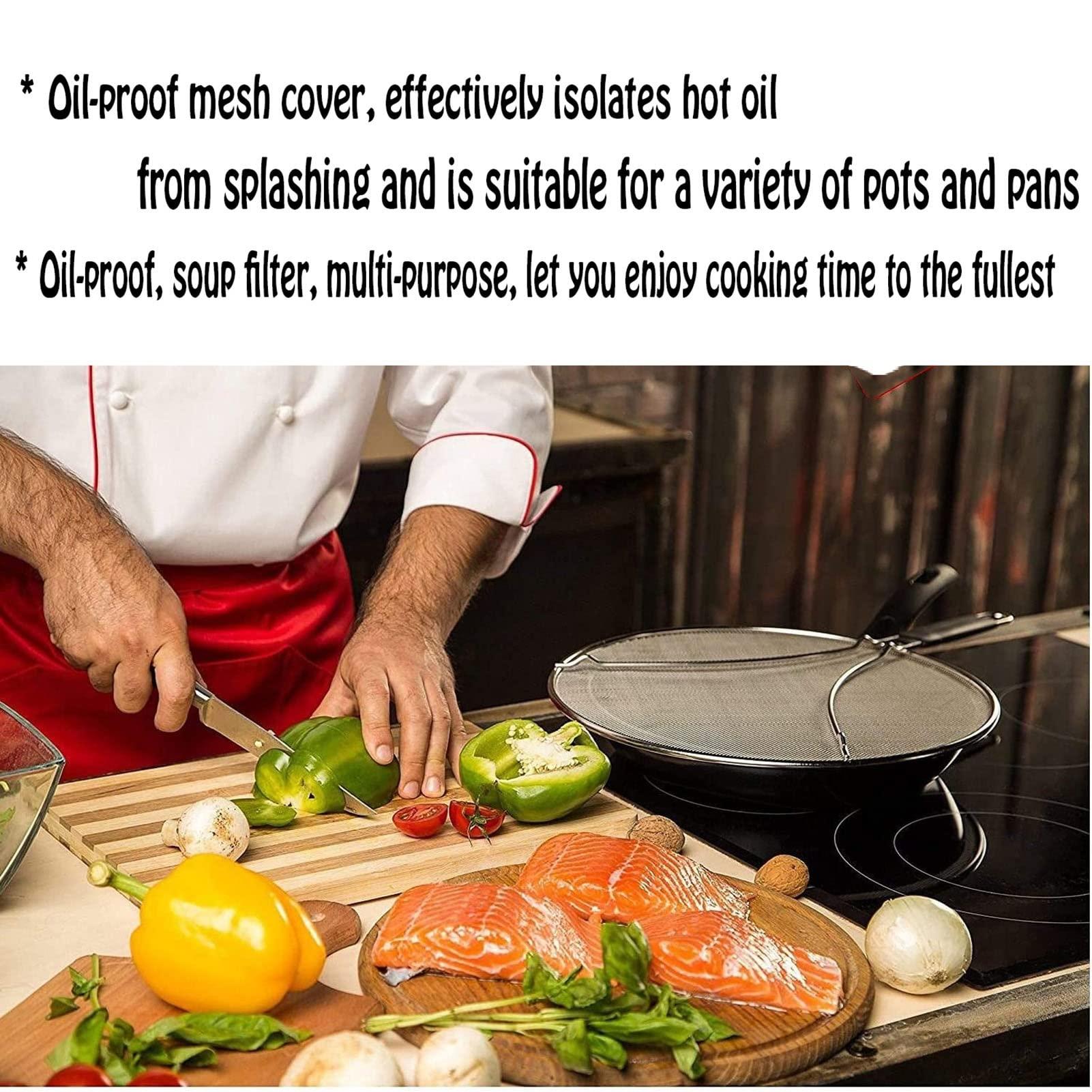 JIAHESHYP 3 Sizes Anti Oil Splatter Guard, Stainless Steel Fry Pan Splatter Screen with Soft Grip Handle, Heavy Duty Grease Splatter Guard,for Grease Oil Guard, Safe Cooking Lid (Size : 25cm/9.8in)