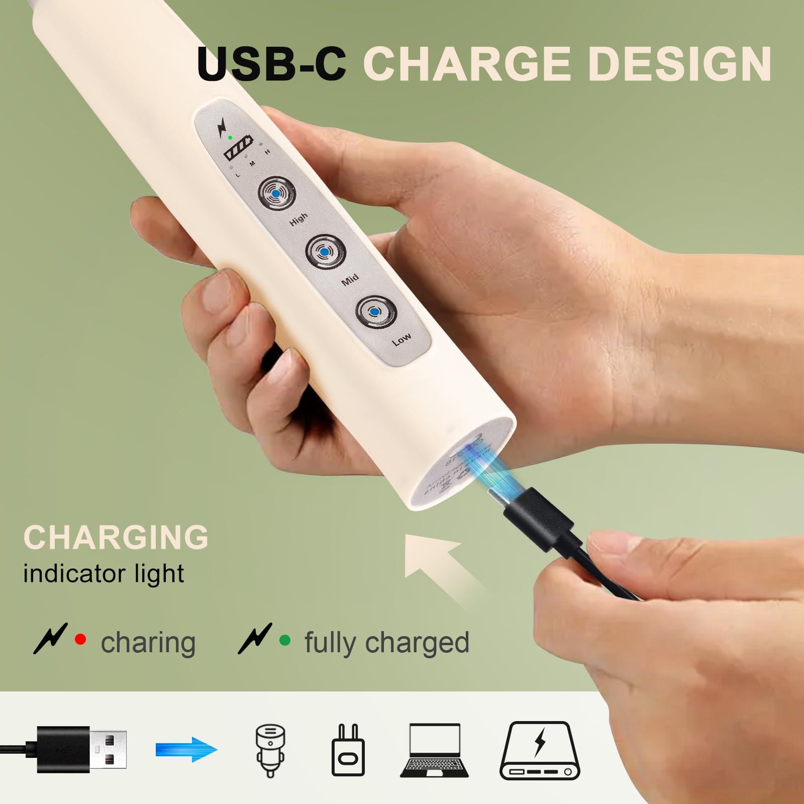 YUSWKO YUSWKO Beige Handheld Milk Frother Wand with Stand for Coffee, Rechargeable Electric Whisk with 3 Heads 3 Speeds Drink Mixer Coffee Frother For Latte, Cappuccino, Hot Chocolate, Egg