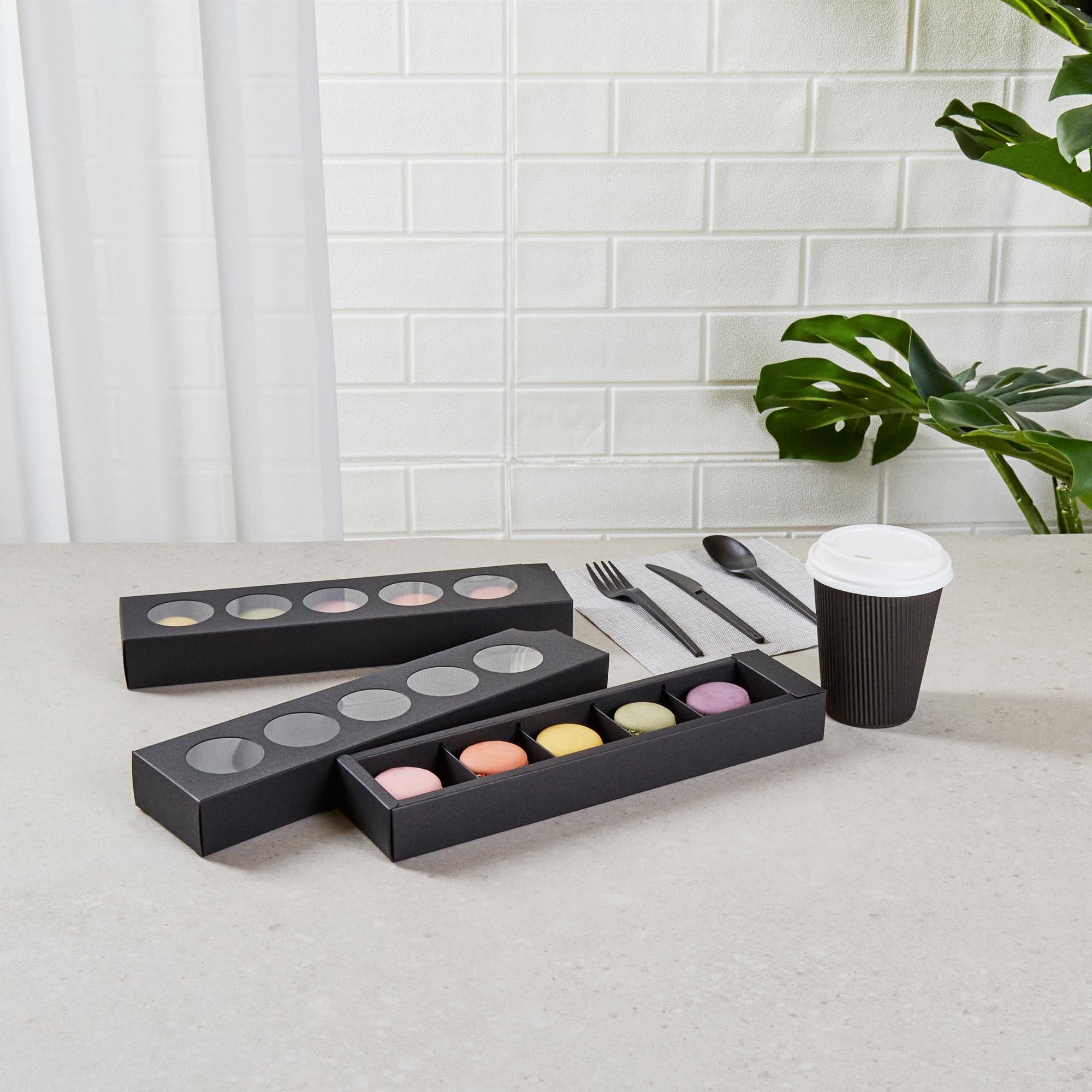 Restaurantware Restaurantware Valentino 12 Inch Macaron Boxes 100 Macaron Packaging - Holds 5 Macarons With Lids Black Paper Macaron Gift Boxes Separate Compartments For Gifts and Parties