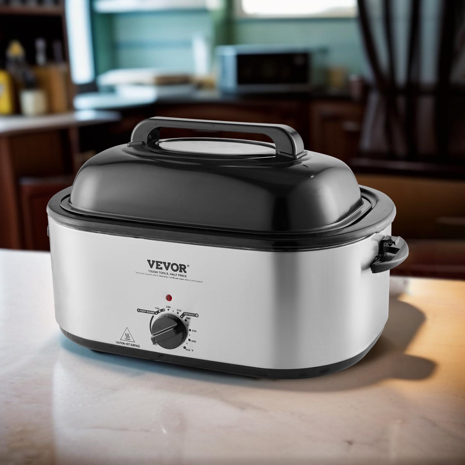 VEVOR VEVOR Electric Roaster Oven, 26 QT Turkey Roaster Oven with Self-Basting Lid, 1450W Roaster Oven with Defrost & Warm Function, Adjustable Temperature, Removable Pan & Rack, Fits Turkeys Up to 30LBS