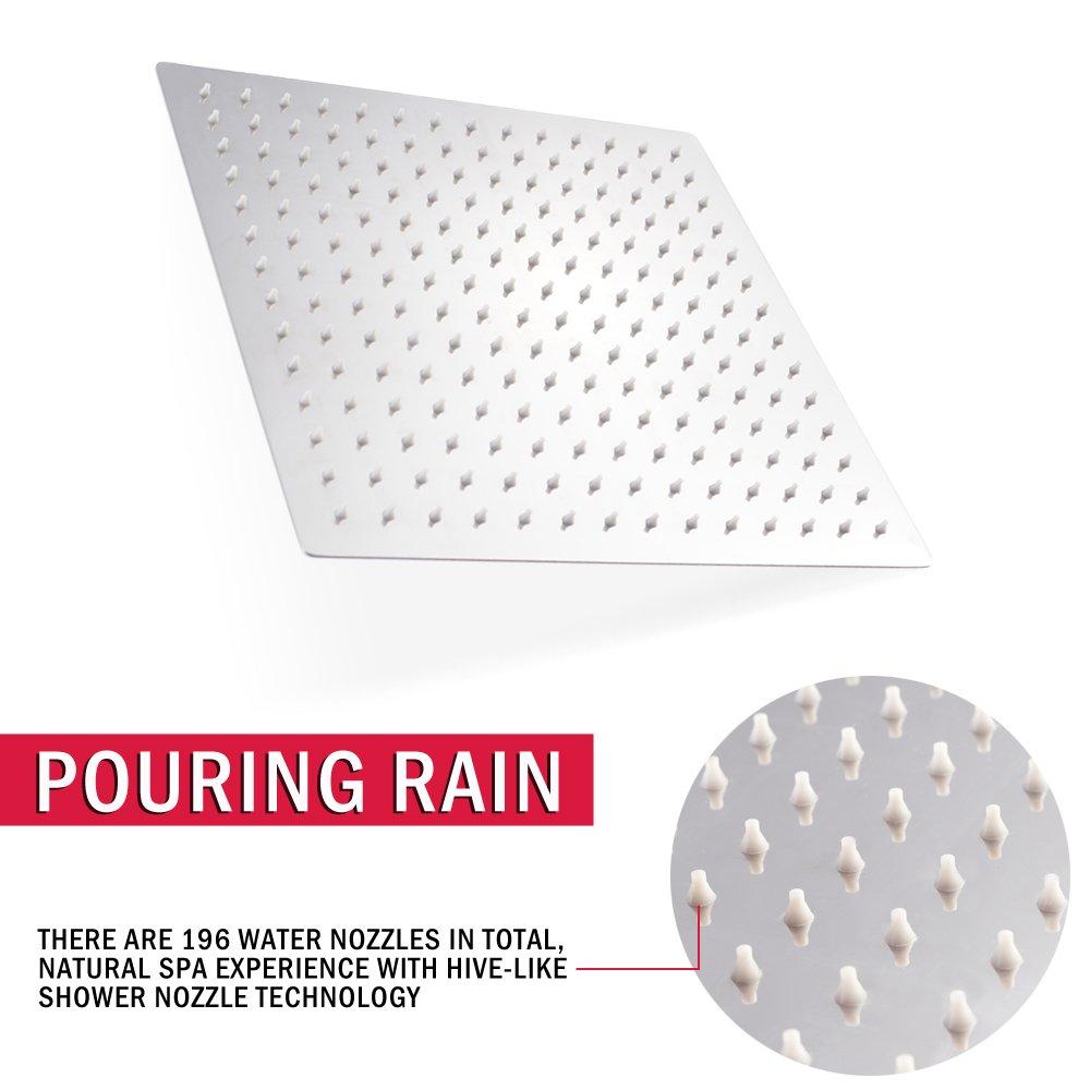 Lordear Lordear 12 Inch Rainfall Shower Head Polish Chrome Solid Ultra Thin 304 Stainless Steel Rain Setting Shower Heads,Waterfall Full Body Coverage with 144 Silicone Nozzles