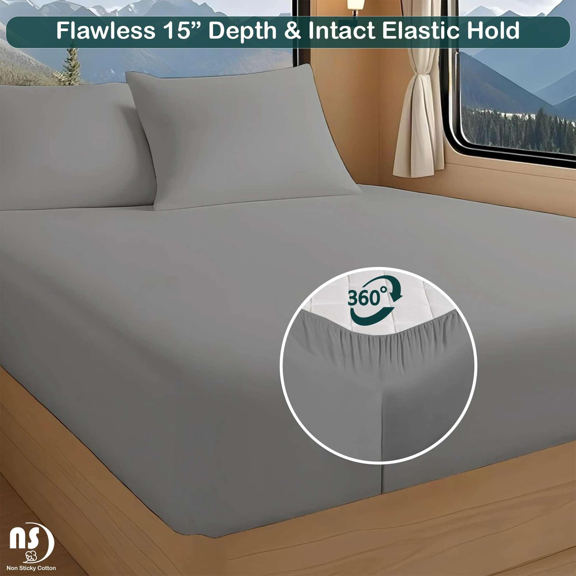 NON Sticky cotton Short Queen Sheets for Rv Camper 100% Cotton Rv Sheets Short Queen Sheets Camper Sheets Rv Queen Sheets Short Queen Sheet Set for Rv Camper Short Queen Sheets for Rv Mattress Light Grey Solid