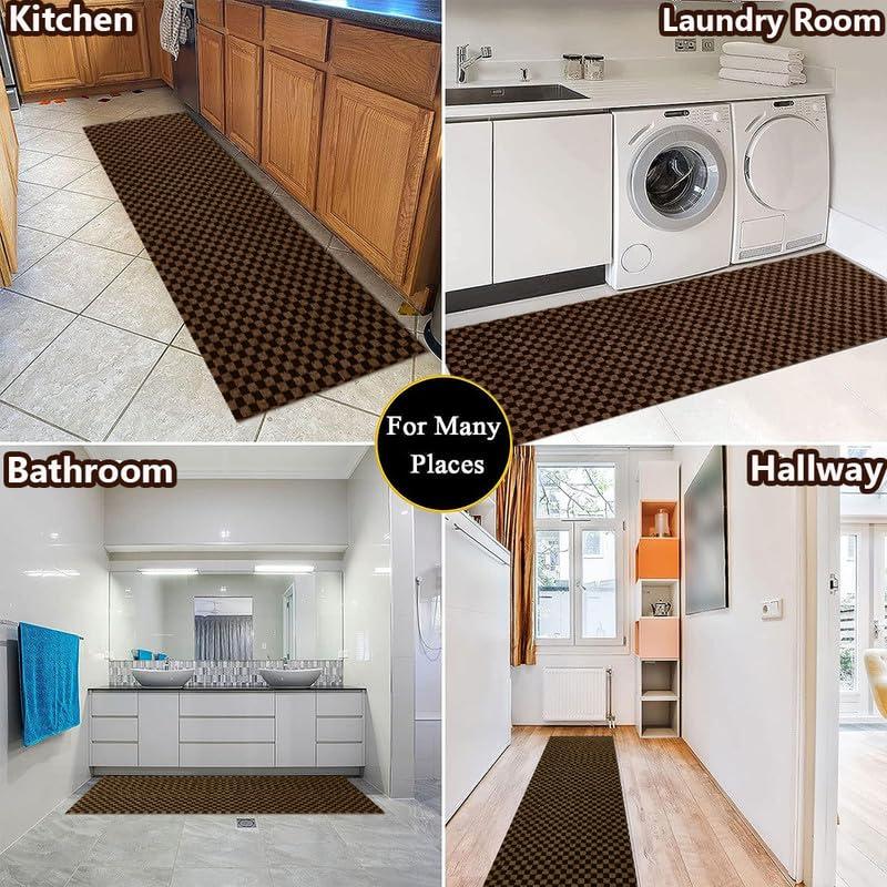 LITA LITA 2\'~82\' Custom Sizes Runner Rug Mat Indoor Outdoor Utility Carpet,Area Rugs with Non Slip Rubber Backing for Hallway Kitchen Entryway Balcony Garage Stair Laundry, Checked Brown, 4\' x 14\'