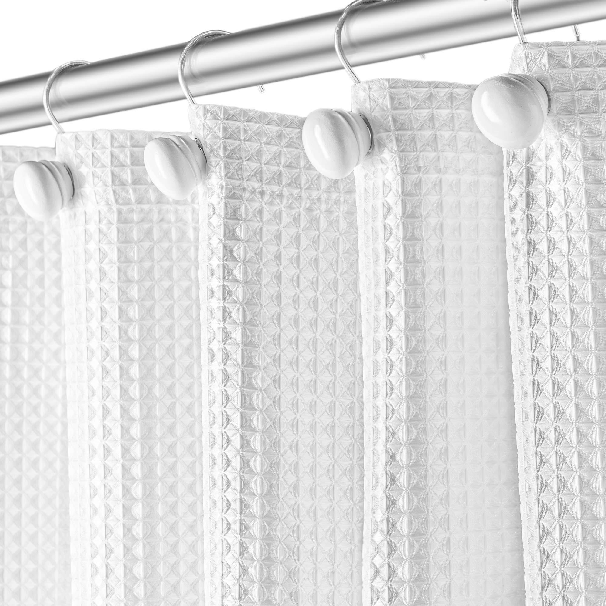 Creative Scents Waffle Fabric White Shower Curtain with Liner Set - Includes Free Clear Liner, Decorative Shower Curtain for Bathroom Set - Rustproof Metal Grommets Waterproof Hotel Quality 72" x 72" Heavy 290 GSM