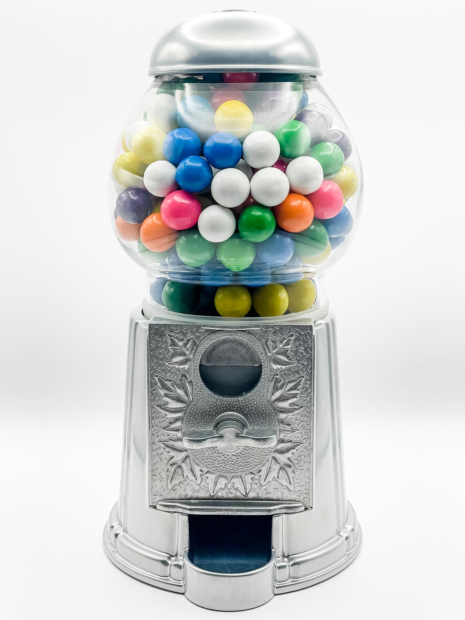 Vending Machines Medium Size 11" Metal and Glass Candy Gumball Machine, Silver Color