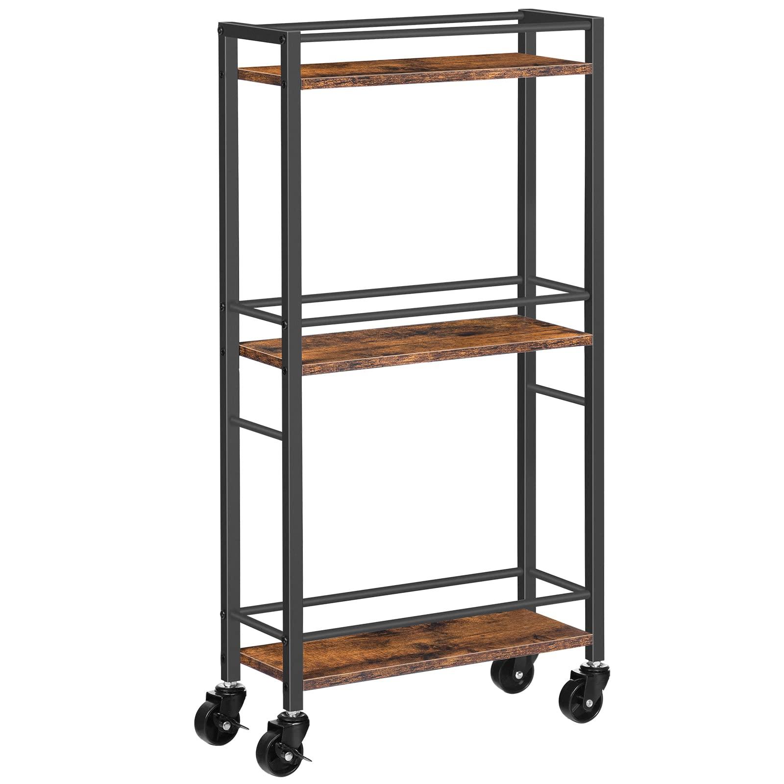 MAHANCRIS MAHANCRIS Slim Rolling Cart, Mobile Kitchen Cart on Wheels, Narrow Storage Cart for Small Space, Wooden Service Cart, for Bathroom, Laundry, Living Room, Rustic Brown RCHR1501Z