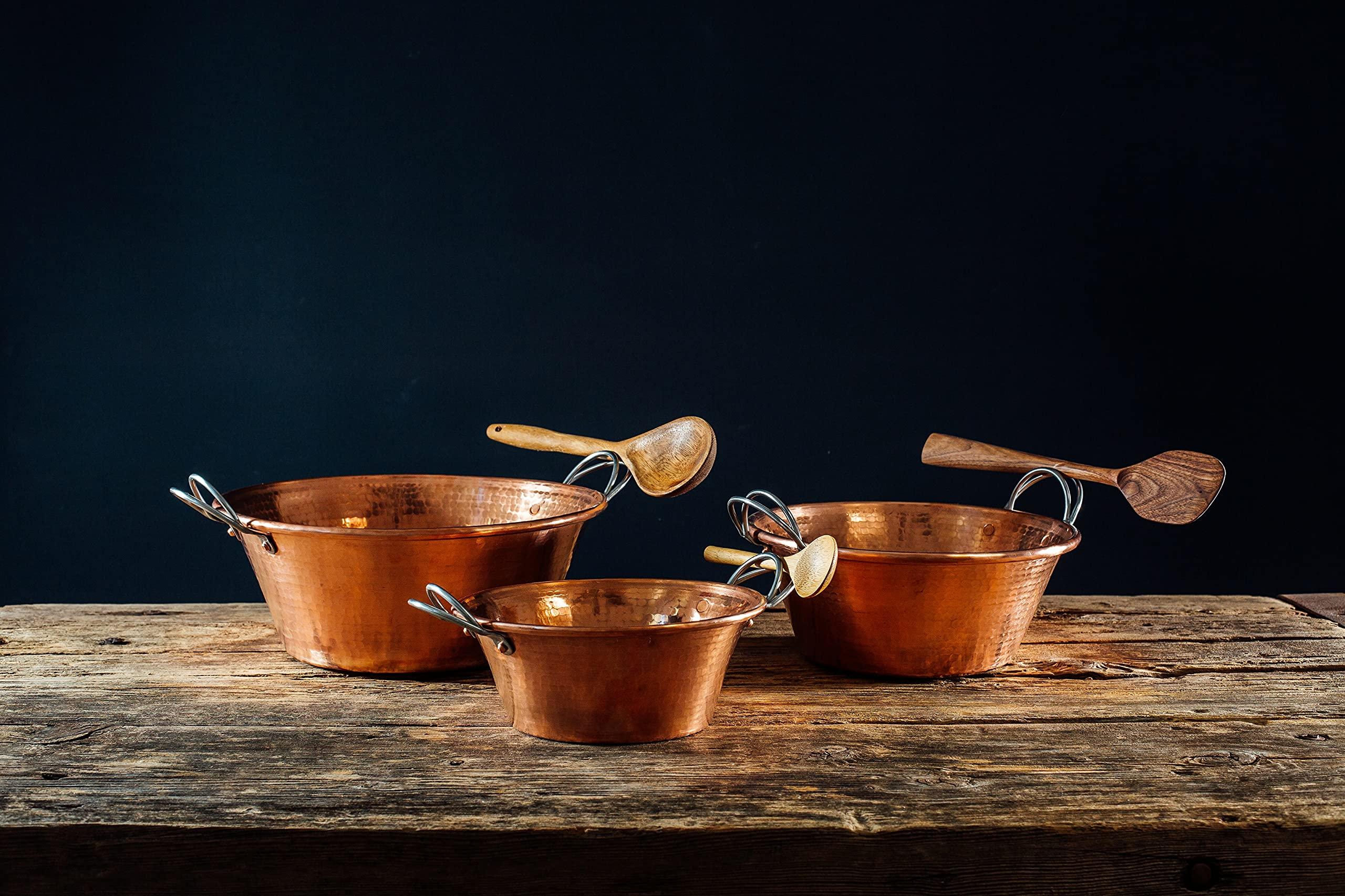 Sertodo Copper Sertodo Copper Jam Pan | 8 in Diameter x 3.25 in Deep | 1 Qt | 100% Pure Copper, Heavy Gauge, Hand Hammered, Patented Handle System | Mix Perfect Jam