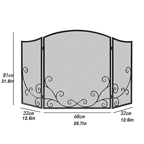 RsFiL Fire Screen/Spark Fire Guard Panel Fireplace Screen Floor Home Fireplace Tri-fold Screen Partition Anti-Real Fire Decoration Belt Mesh Stove Fence Iron Black Fireguard