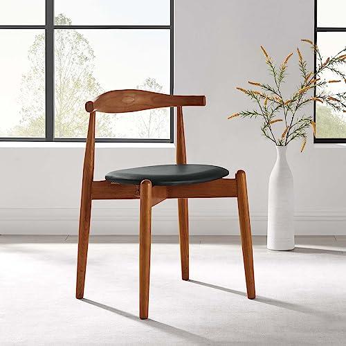 Modway Modway Stalwart Mid-Century Modern Faux Leather Upholstered, Dining Side Chair, Dark Walnut Black