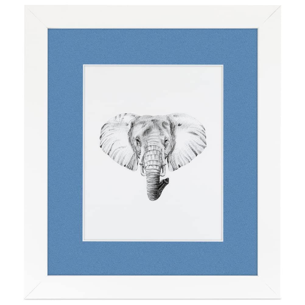 ArtToFrames ArtToFrames 26x34 inch Satin White Frame Picture Frame with 2 Inch Single Liberty Blue Mat, SingleMat-FRBW26074-26x34-817