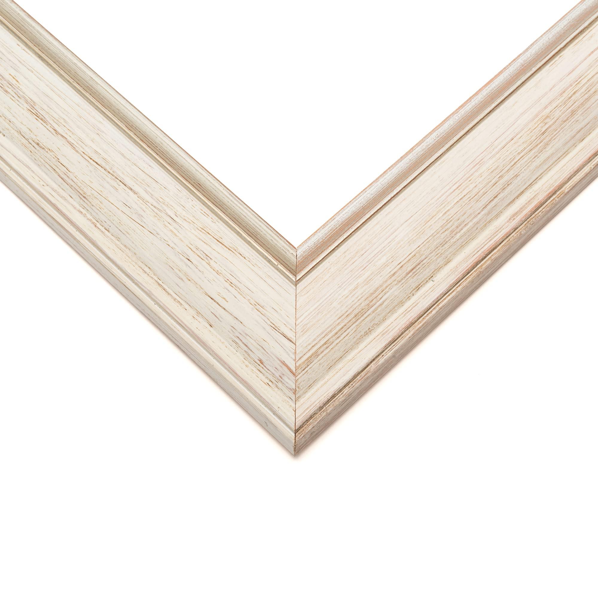 CustomPictureFrames.com 19x30 Frame White Wash Rustic Cream Picture Frame | 1.75 Inch Moulding Width | Complete with UV Acrylic Plexiglass, Foam Board Backing & Hanging Hardware