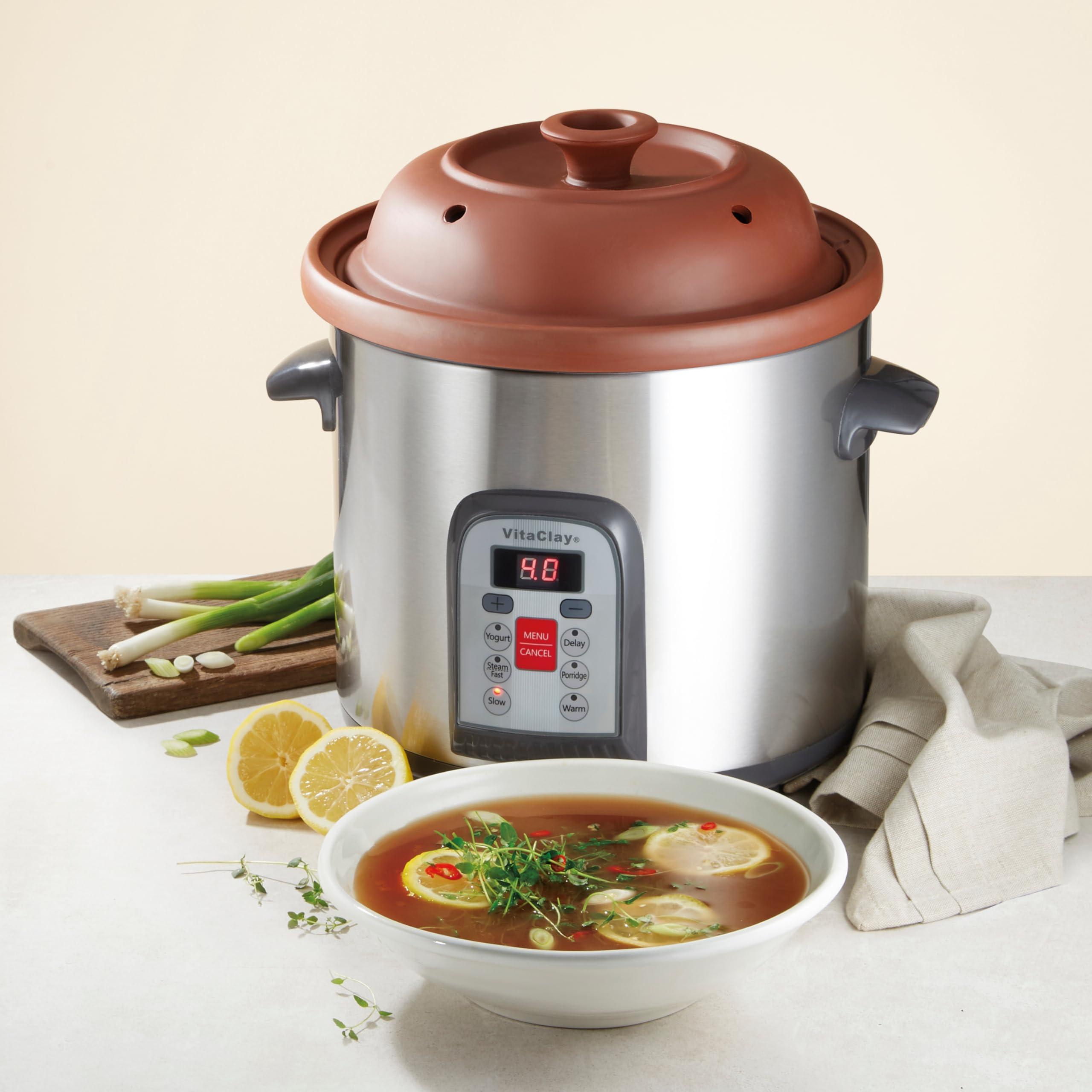 VitaClay Vitaclay Smart Organic Clay Multi Crocks Stock Pot - Toxin Free Clay Electric Pot for Cooking Bone Broth, Large Slow Cooker, Yogurt Maker, Stew Pot with Natural Earthen Clay Crock, 6 quart / 5.7 liter