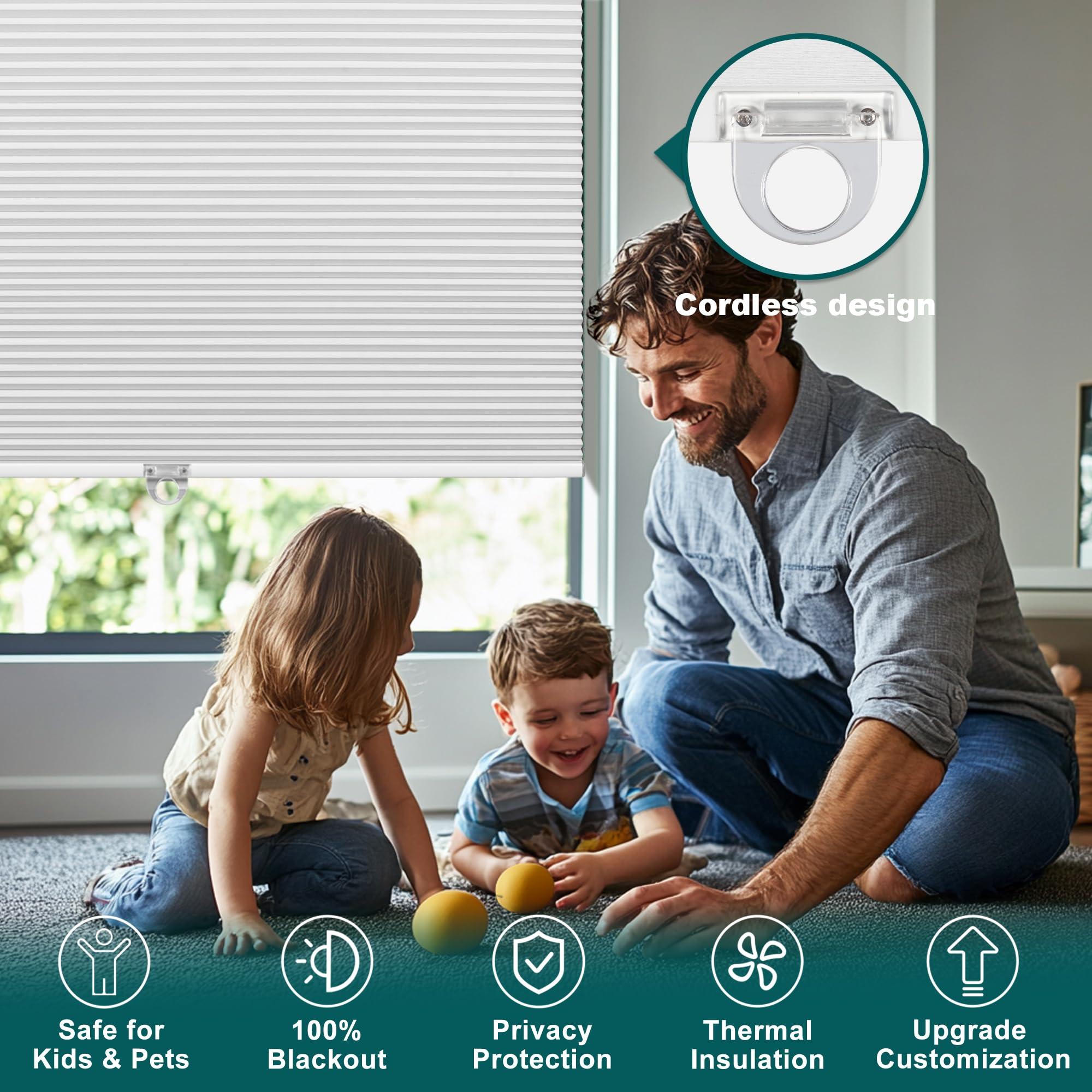 PQRSHADE PQRSHADE Top Down Bottom Up Shades Cordless Cellular Shade, No Drill No Tools Blackout Honeycomb Blinds Pull Down Skylight Shades for Ceiling28.5" W x 78" H,White