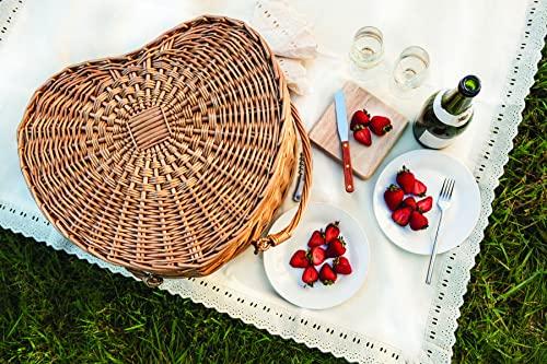 PICNIC TIME PICNIC TIME Heart Wicker Picnic Basket, 2 Person Set, Couple Gifts, (Antique White)