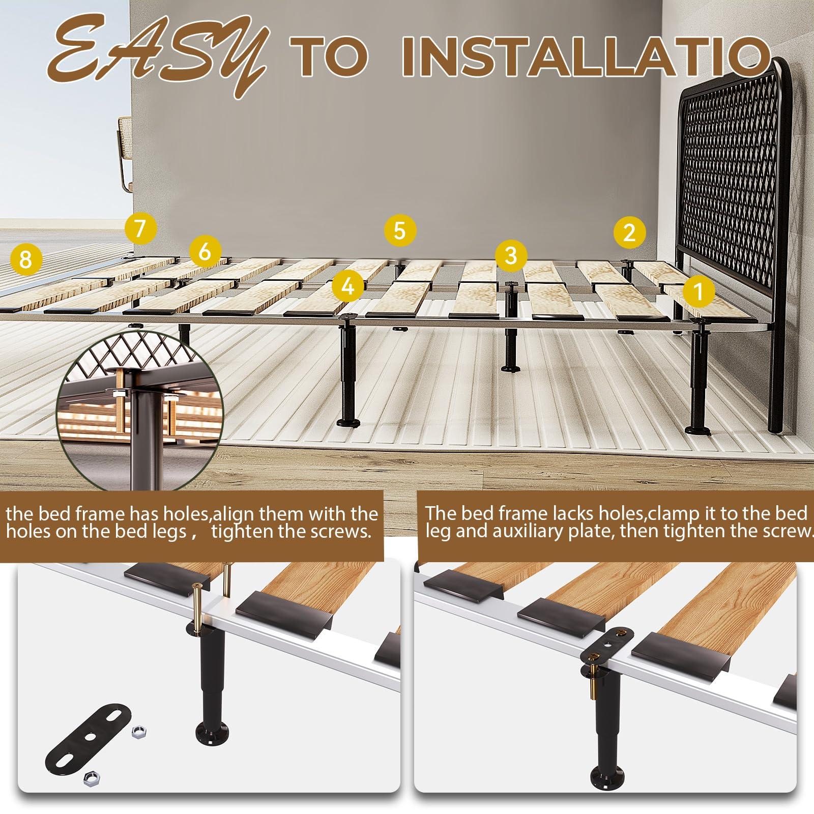 ruiru bro Adjustable Bed Frame Support Legs,Metal Bed Center Slat Heavy Support Leg,UPGRADE Under Bed Support, Bed Slat Reinforcement Kit,Bed Support Legs for Bed Frame Replacement,More Stable, More Quiet(2pcs)