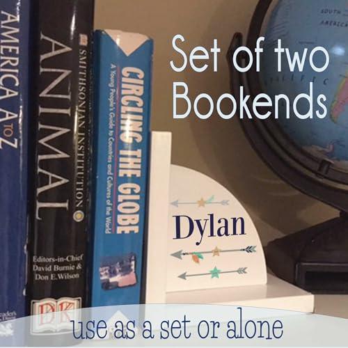 My Bambino Personalized Bookends Custom White Wood Book Ends for Children\'s Books (Rocket and Planets)