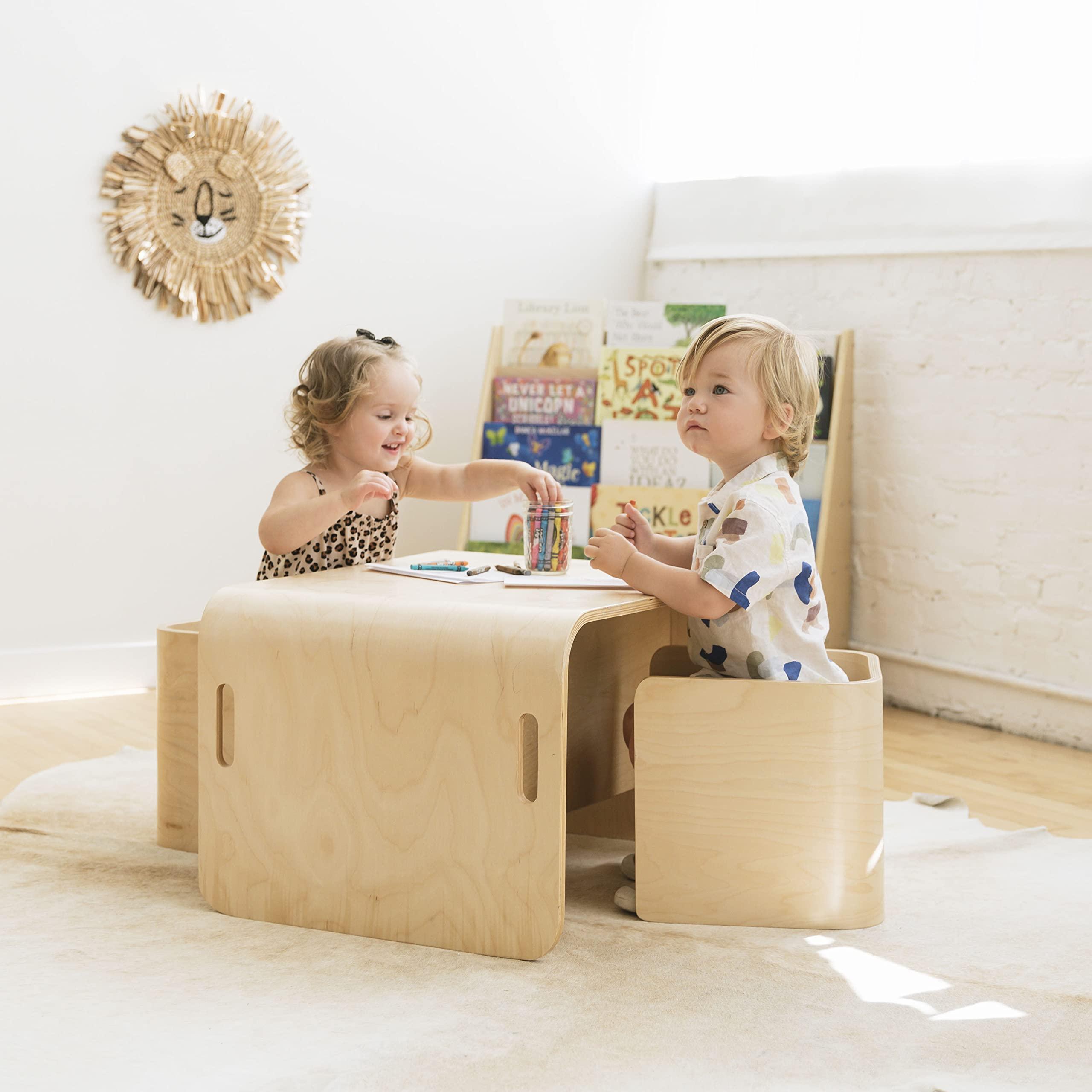 ECR4Kids ECR4Kids Bentwood Multipurpose Table and Chair Set, Kids Furniture, Natural, 3-Piece